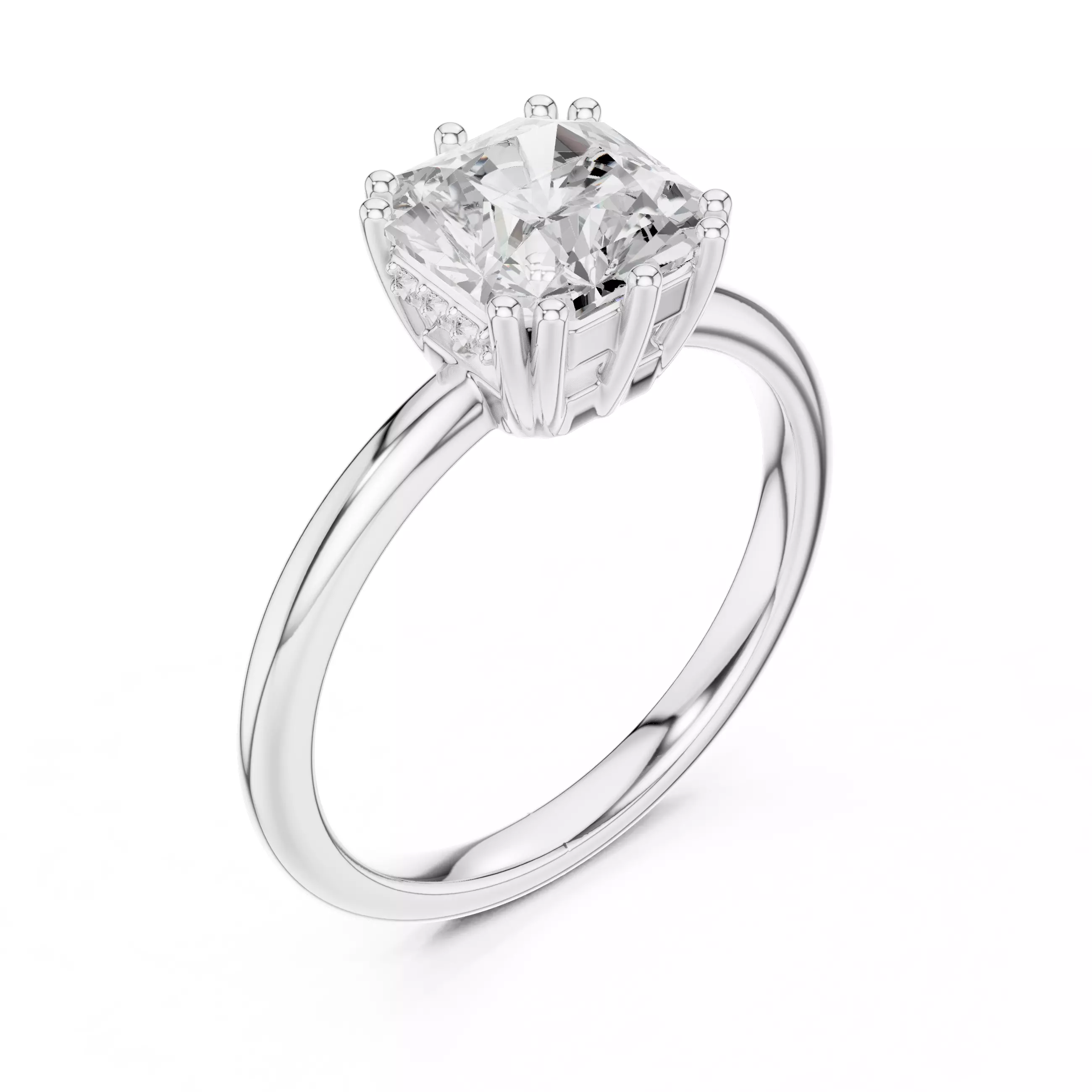 2CT Asscher Cut Diamond Hidden Halo Wedding Ring 3DM STL Video 3D print model_10