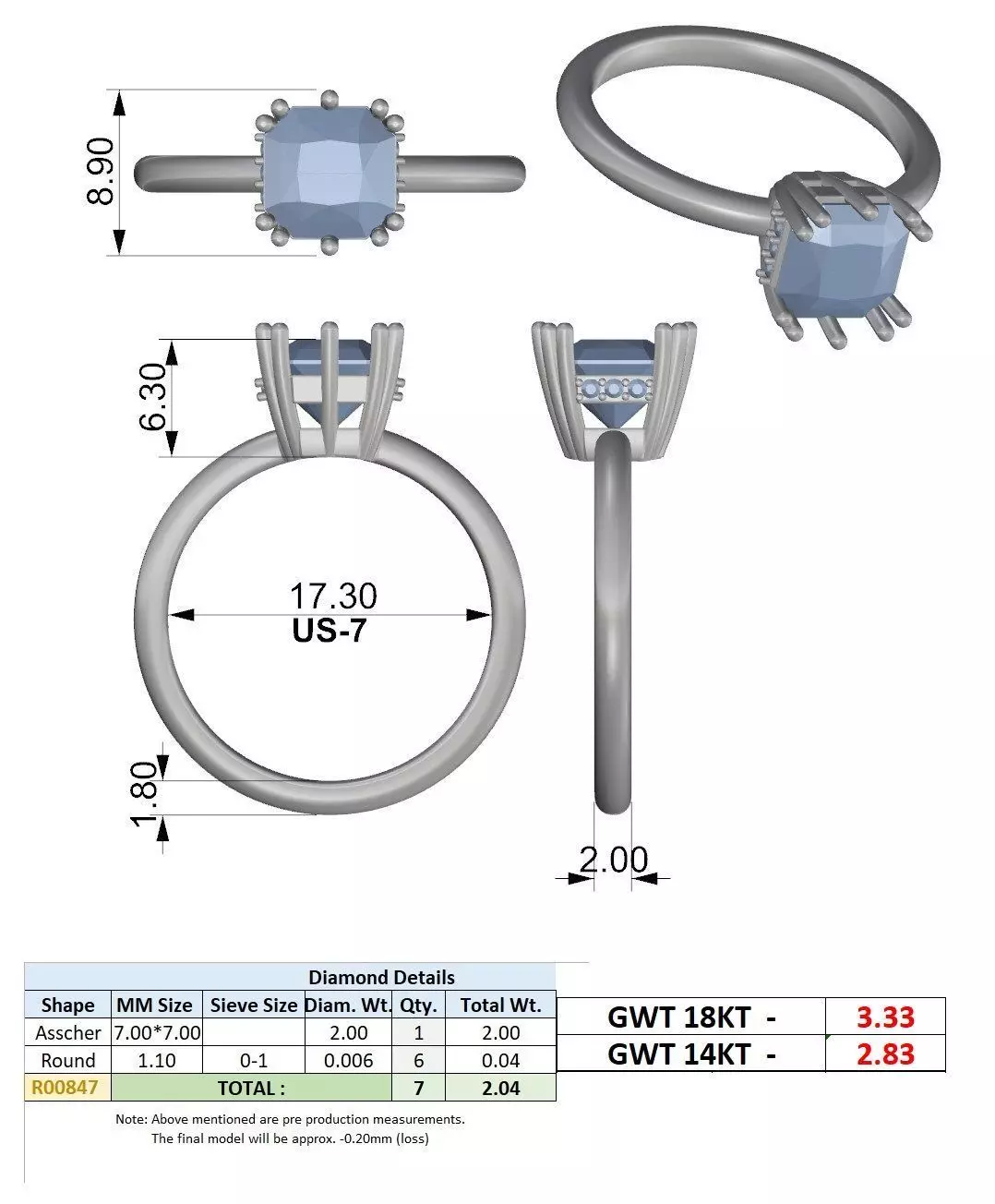 2CT Asscher Cut Diamond Hidden Halo Wedding Ring 3DM STL Video 3D print model_15