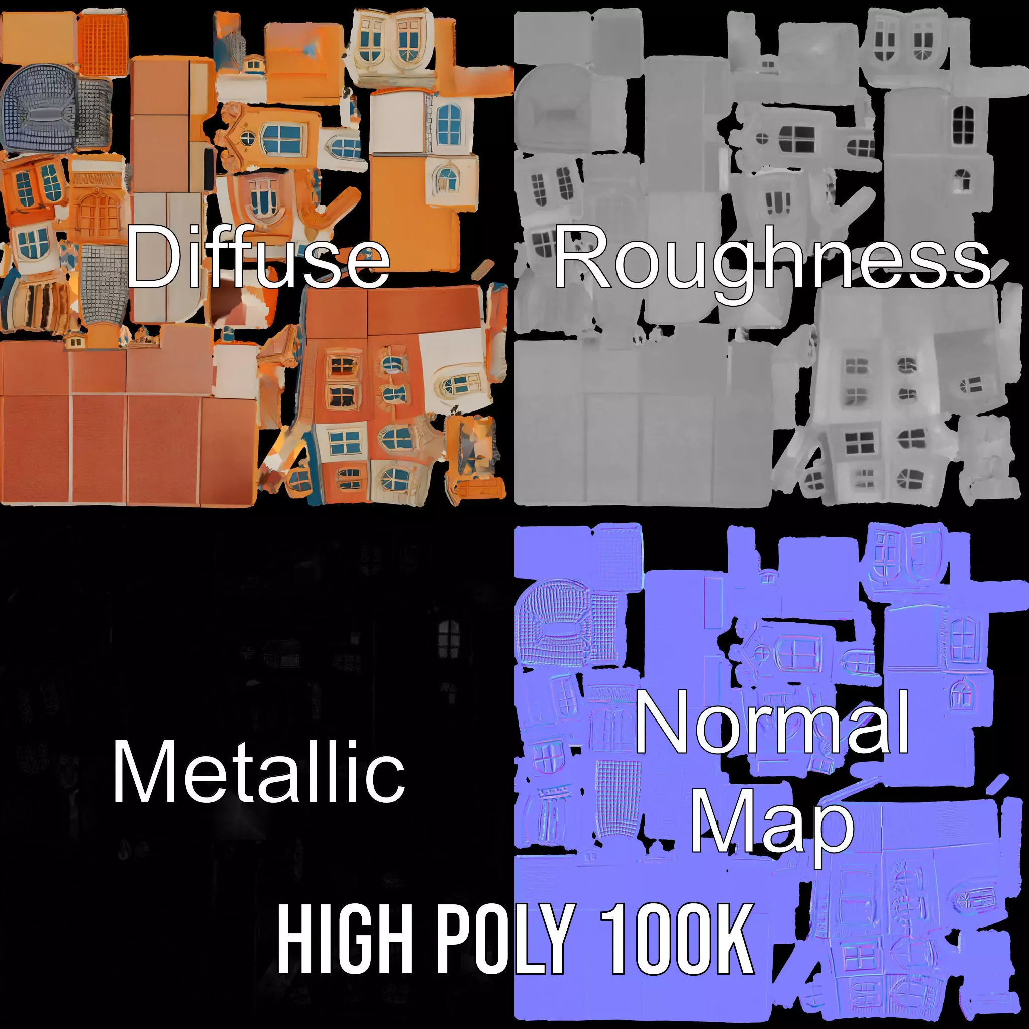 Vintage Townhouse Facade model pack Low-poly 3D model_4