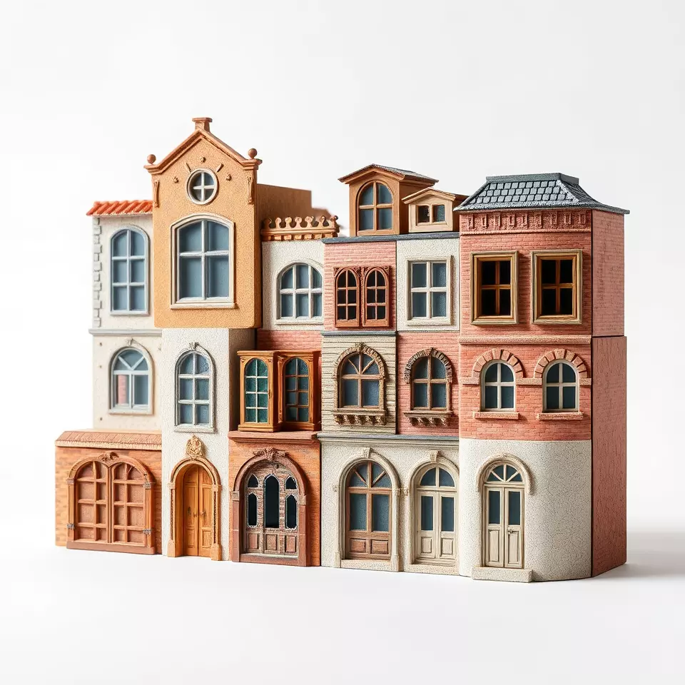 Vintage Townhouse Facade model pack Low-poly 3D model_3