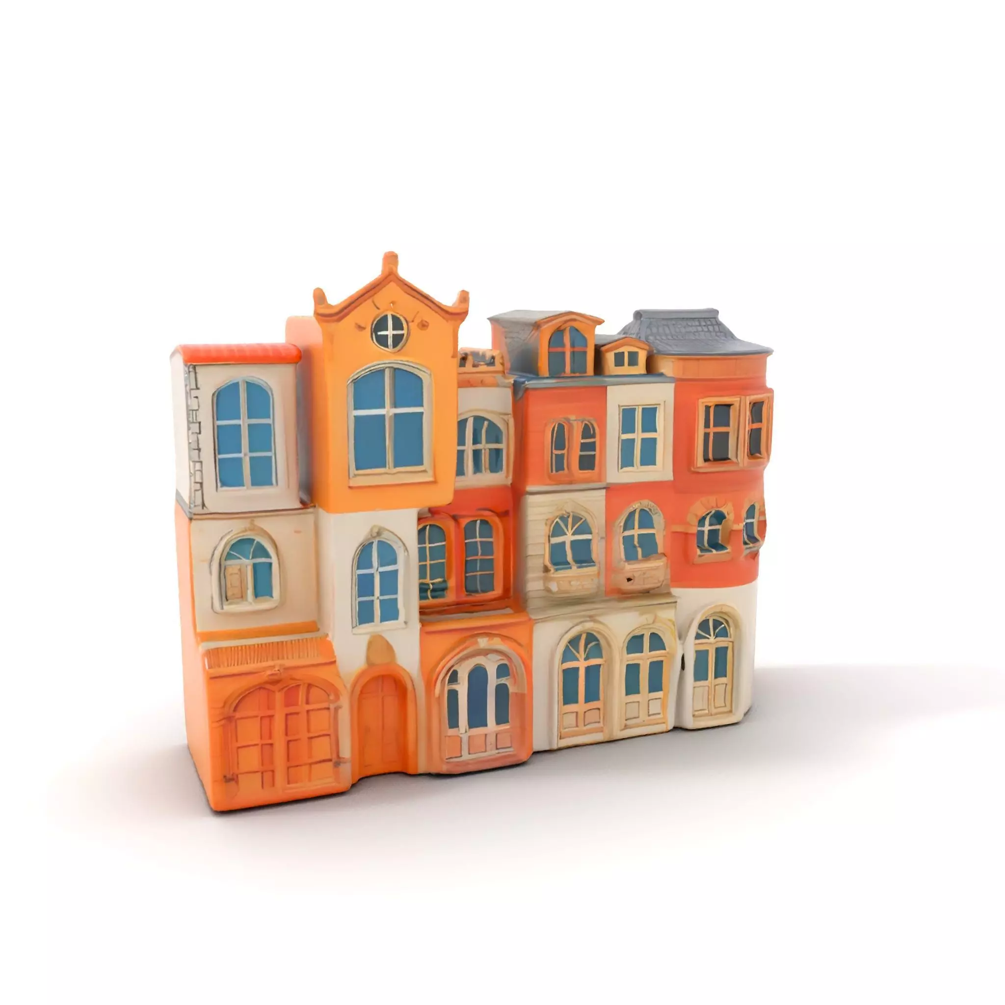 Vintage Townhouse Facade model pack Low-poly 3D model_6