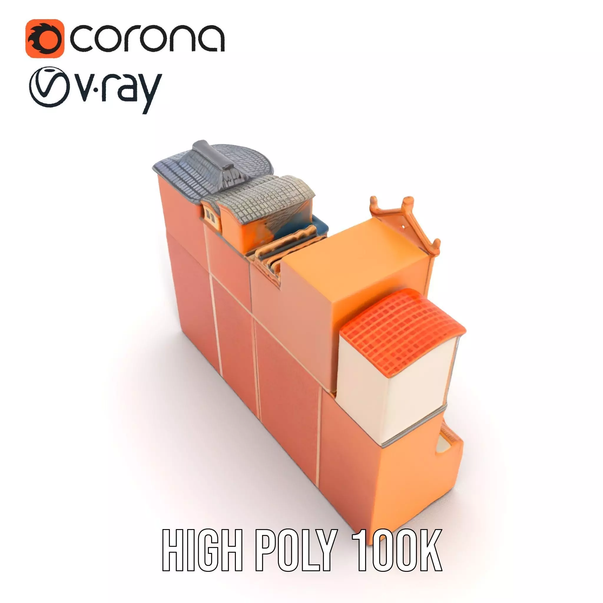 Vintage Townhouse Facade model pack Low-poly 3D model_32