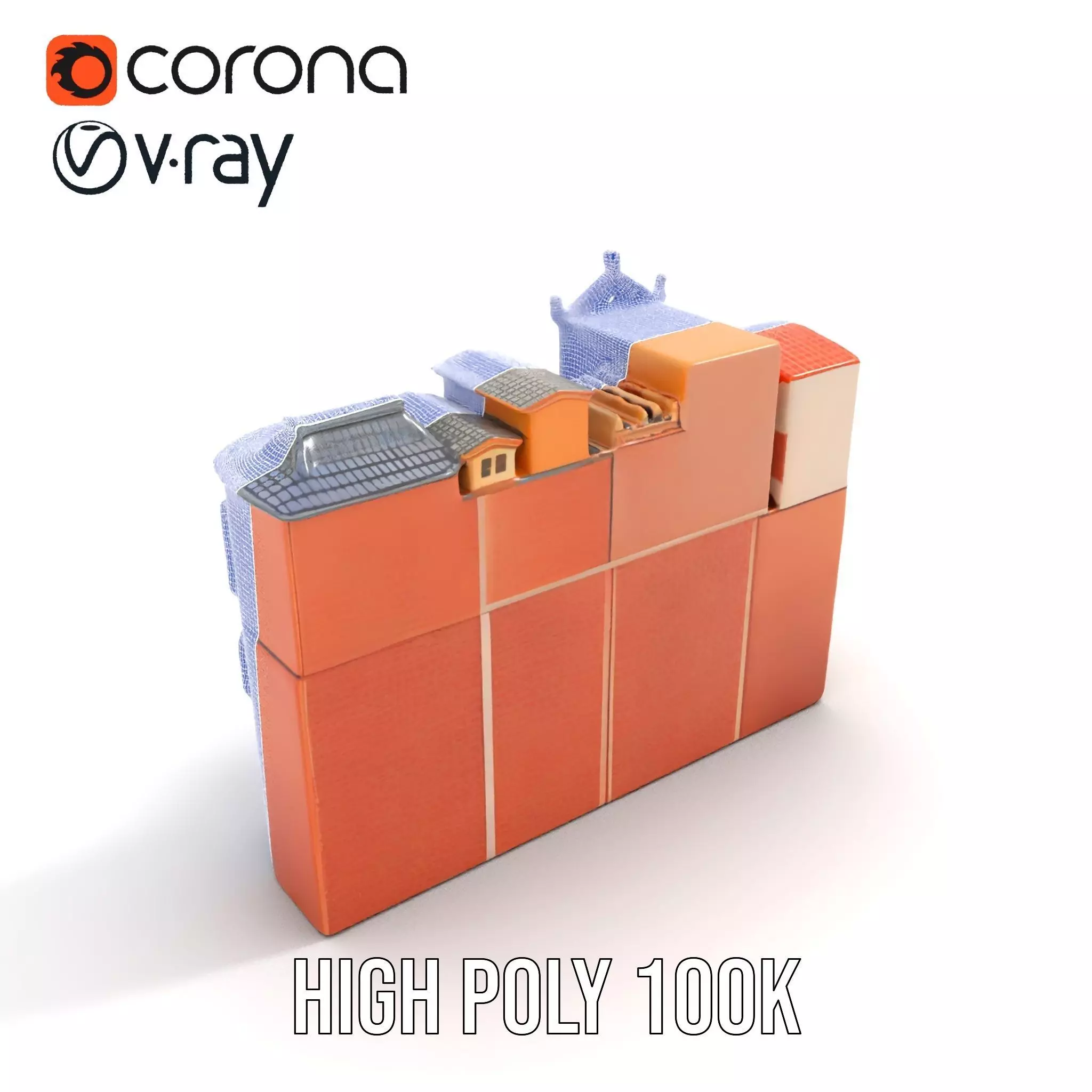 Vintage Townhouse Facade model pack Low-poly 3D model_26