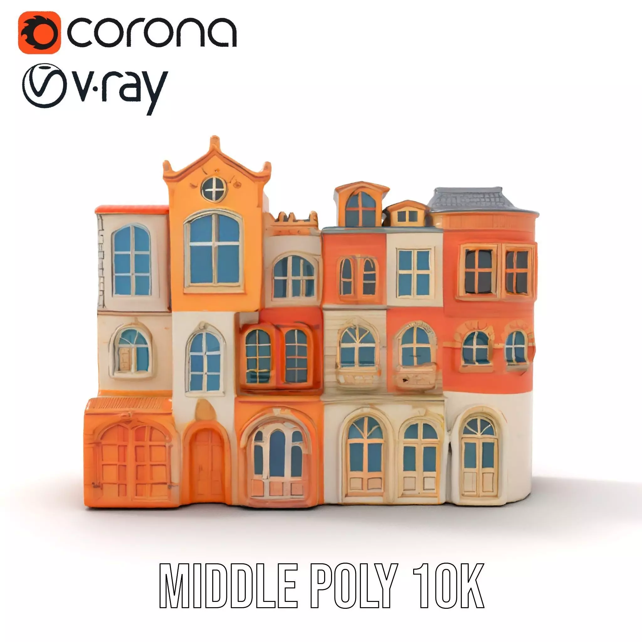 Vintage Townhouse Facade model pack Low-poly 3D model_12