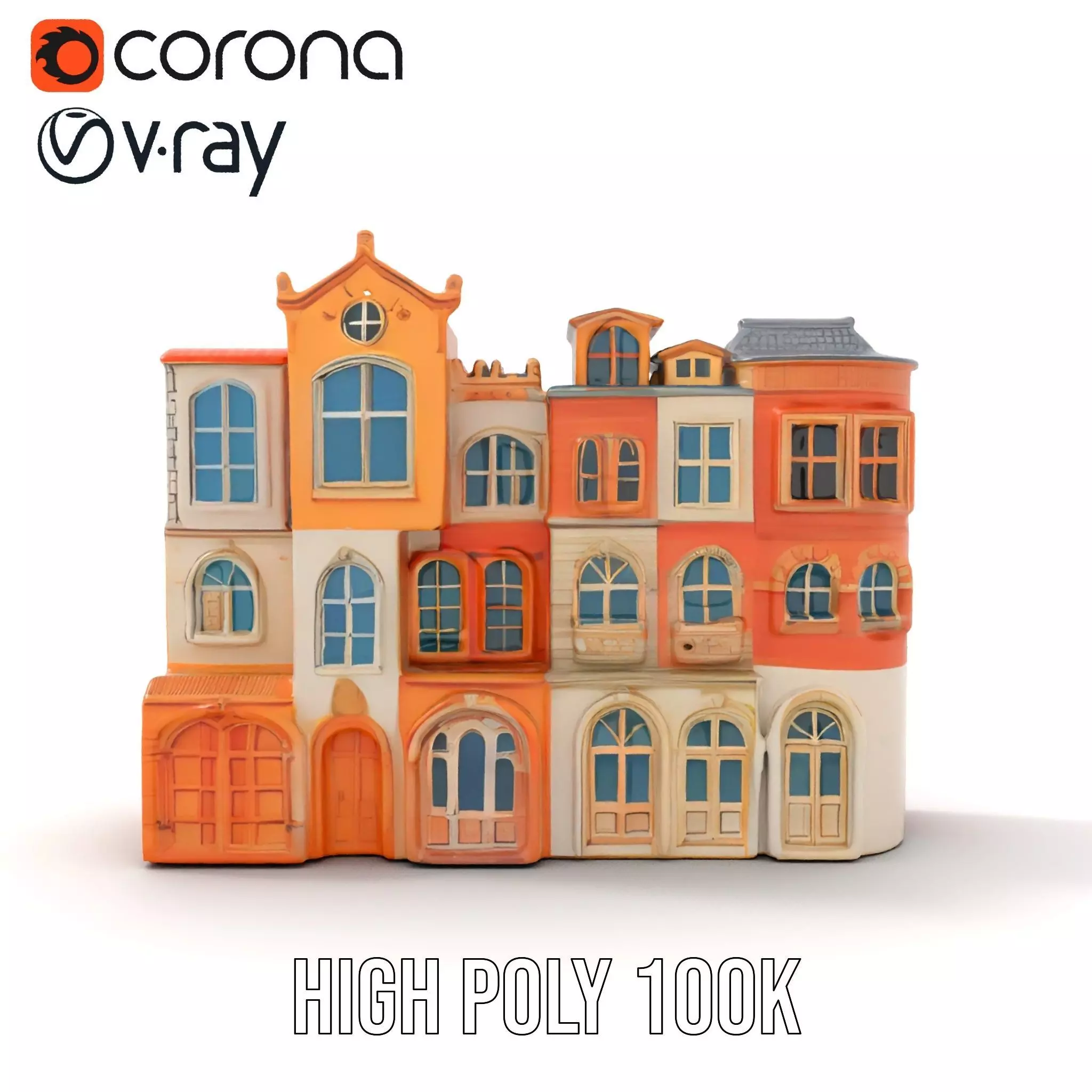 Vintage Townhouse Facade model pack Low-poly 3D model_34