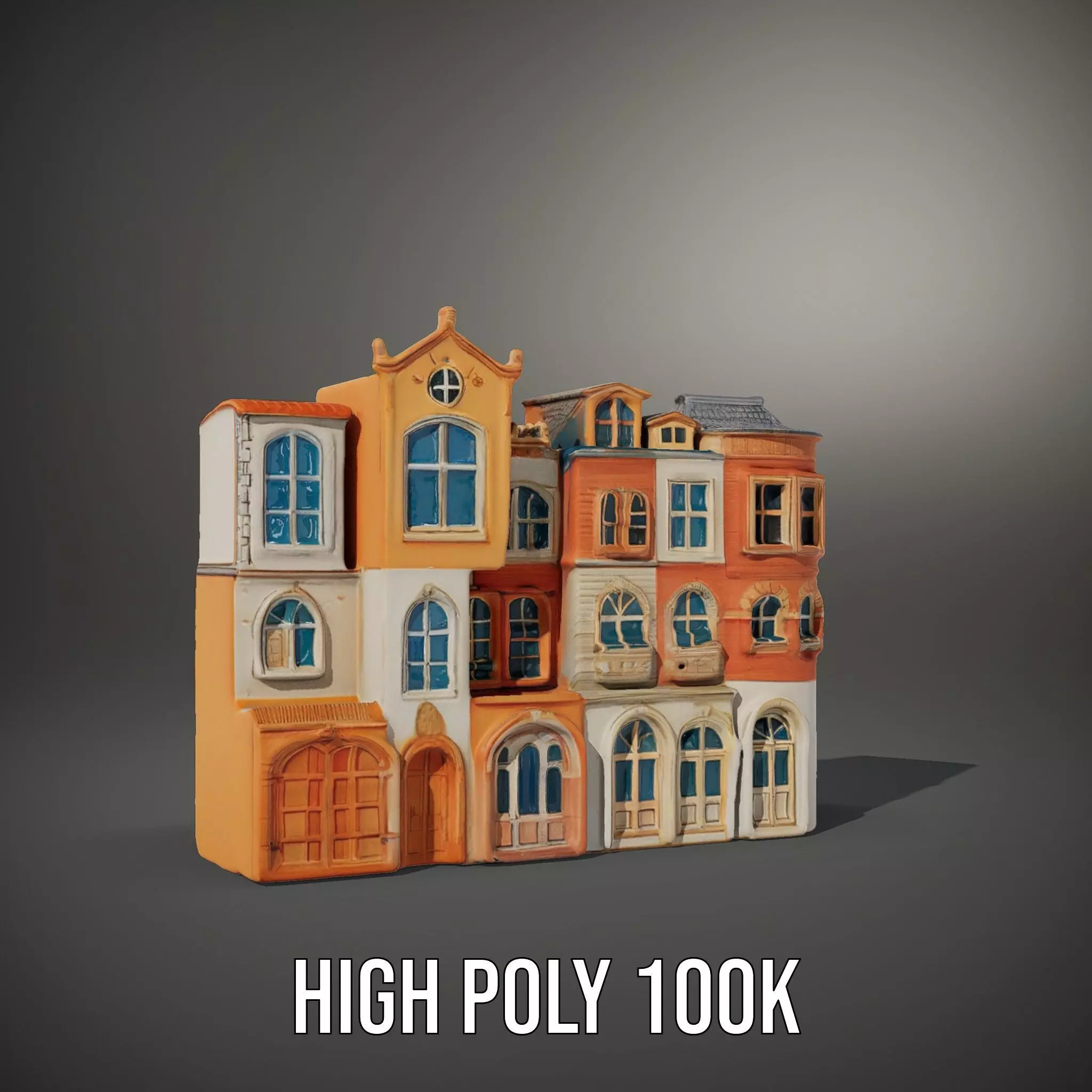 Vintage Townhouse Facade model pack Low-poly 3D model_9