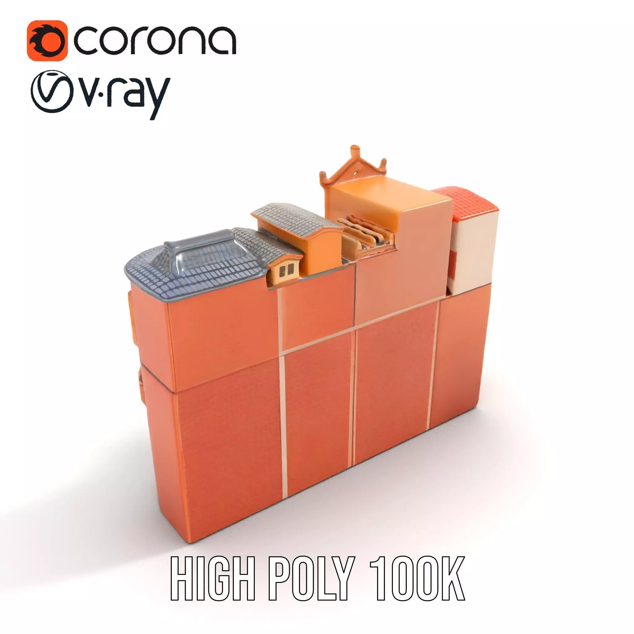 Vintage Townhouse Facade model pack Low-poly 3D model_18