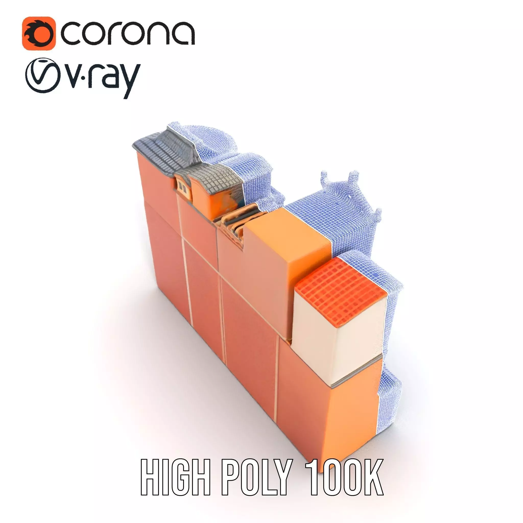 Vintage Townhouse Facade model pack Low-poly 3D model_33