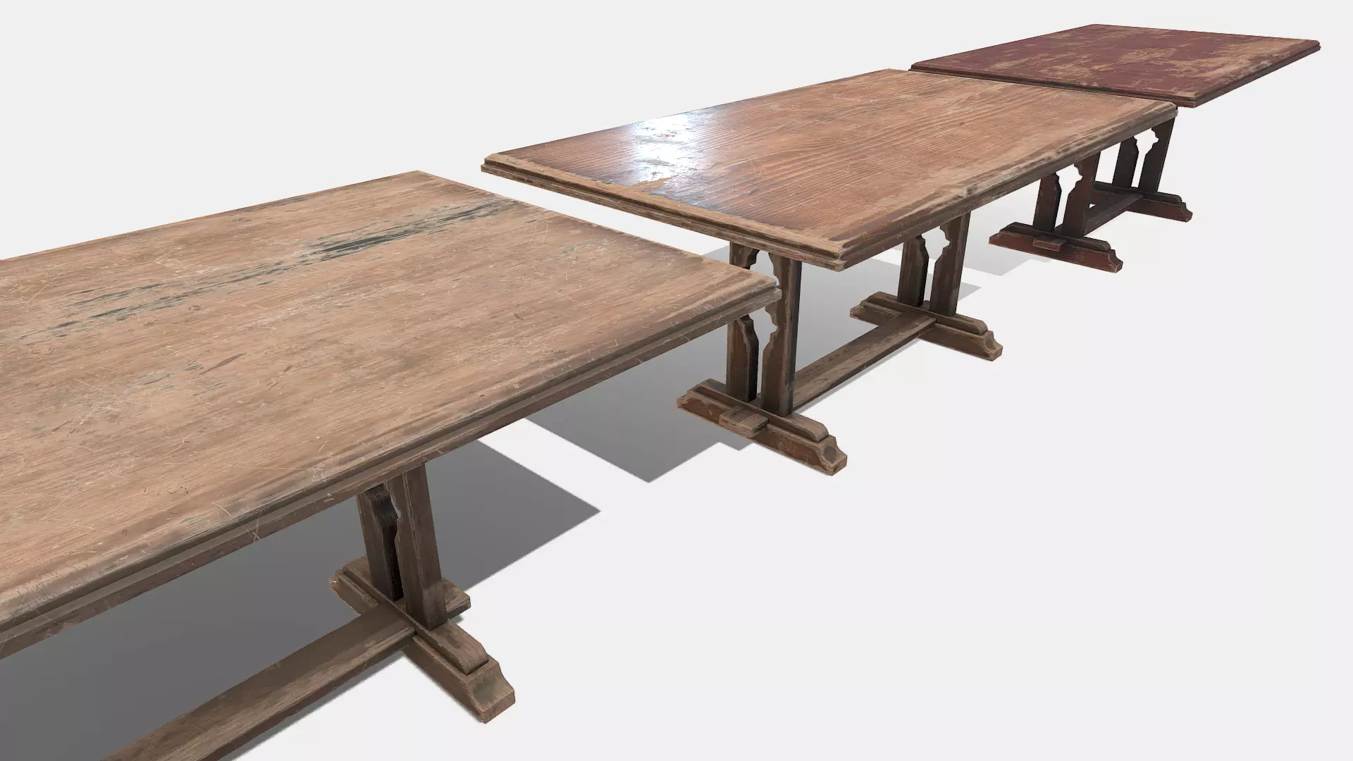 Old Wooden Ornate Table Low-poly 3D model_0
