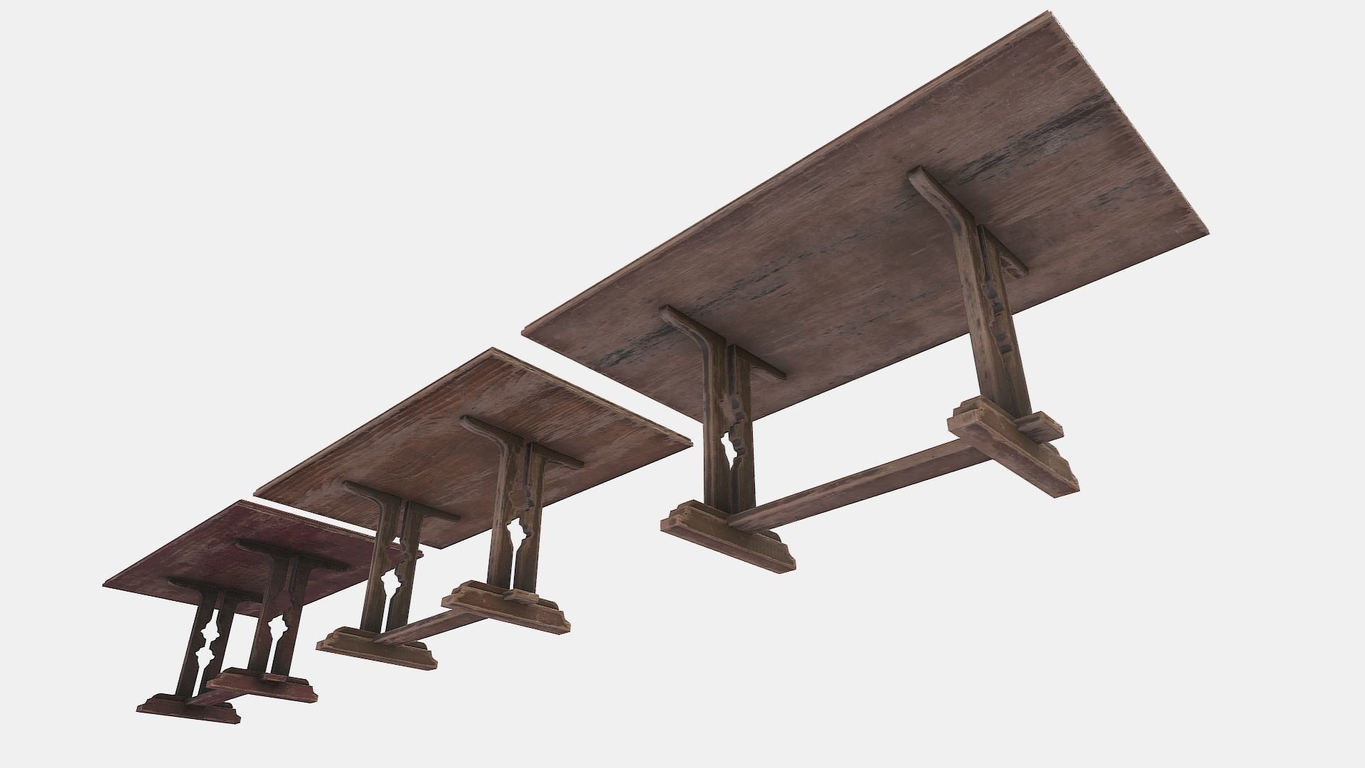 Old Wooden Ornate Table Low-poly 3D model_3