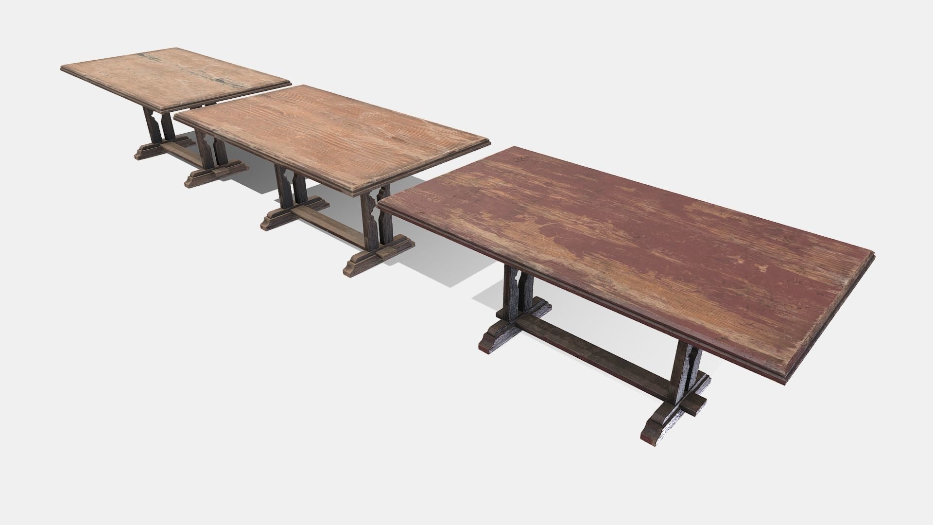 Old Wooden Ornate Table Low-poly 3D model_1
