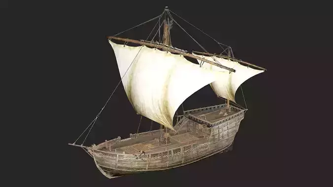 Galeon Medieval Ship Game-Ready Low-Poly 3D Model