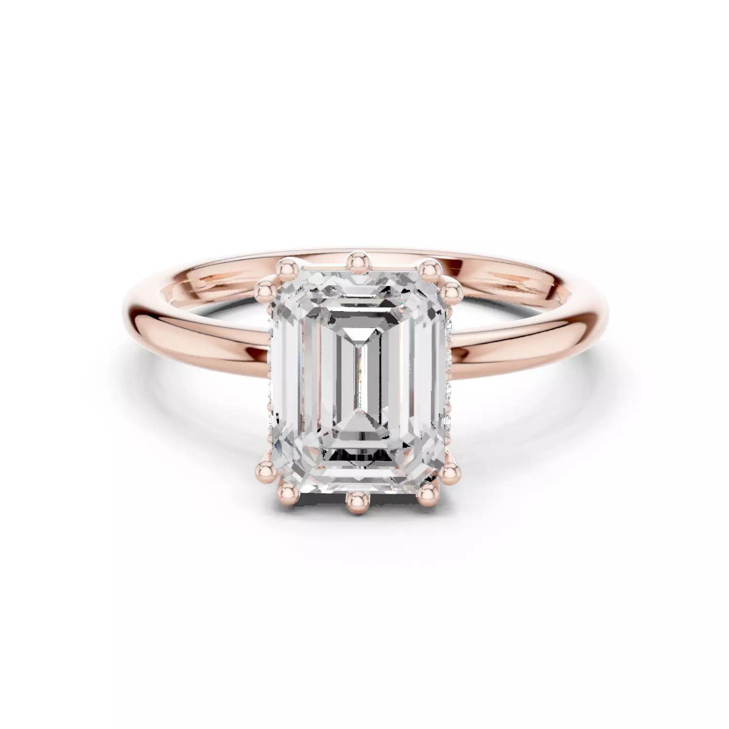 2CT Emerald Cut Hidden Halo Diamond Wedding Ring 3DM STL Video 3D print model_12