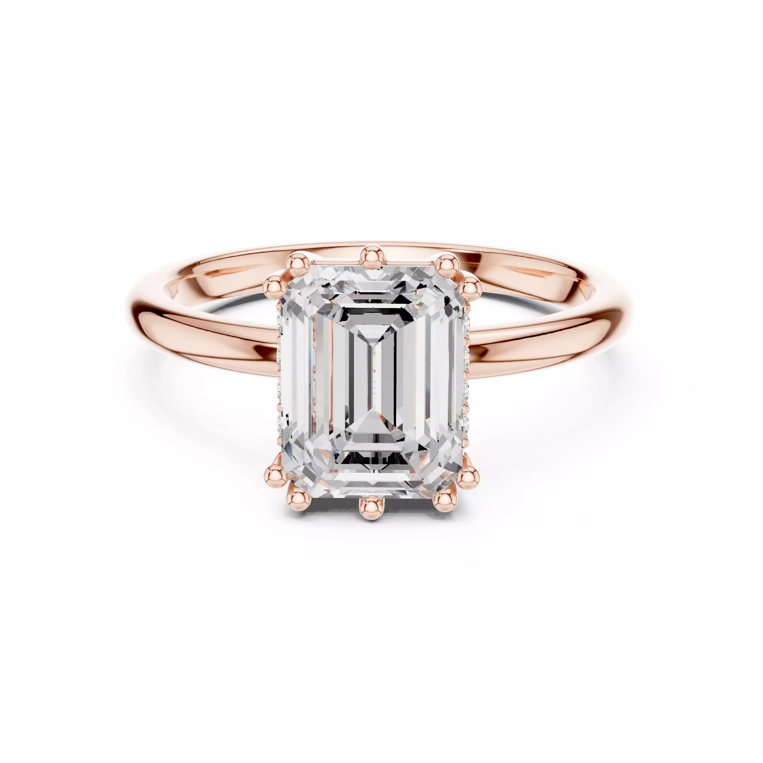 2CT Emerald Cut Hidden Halo Diamond Wedding Ring 3DM STL Video 3D print model_0