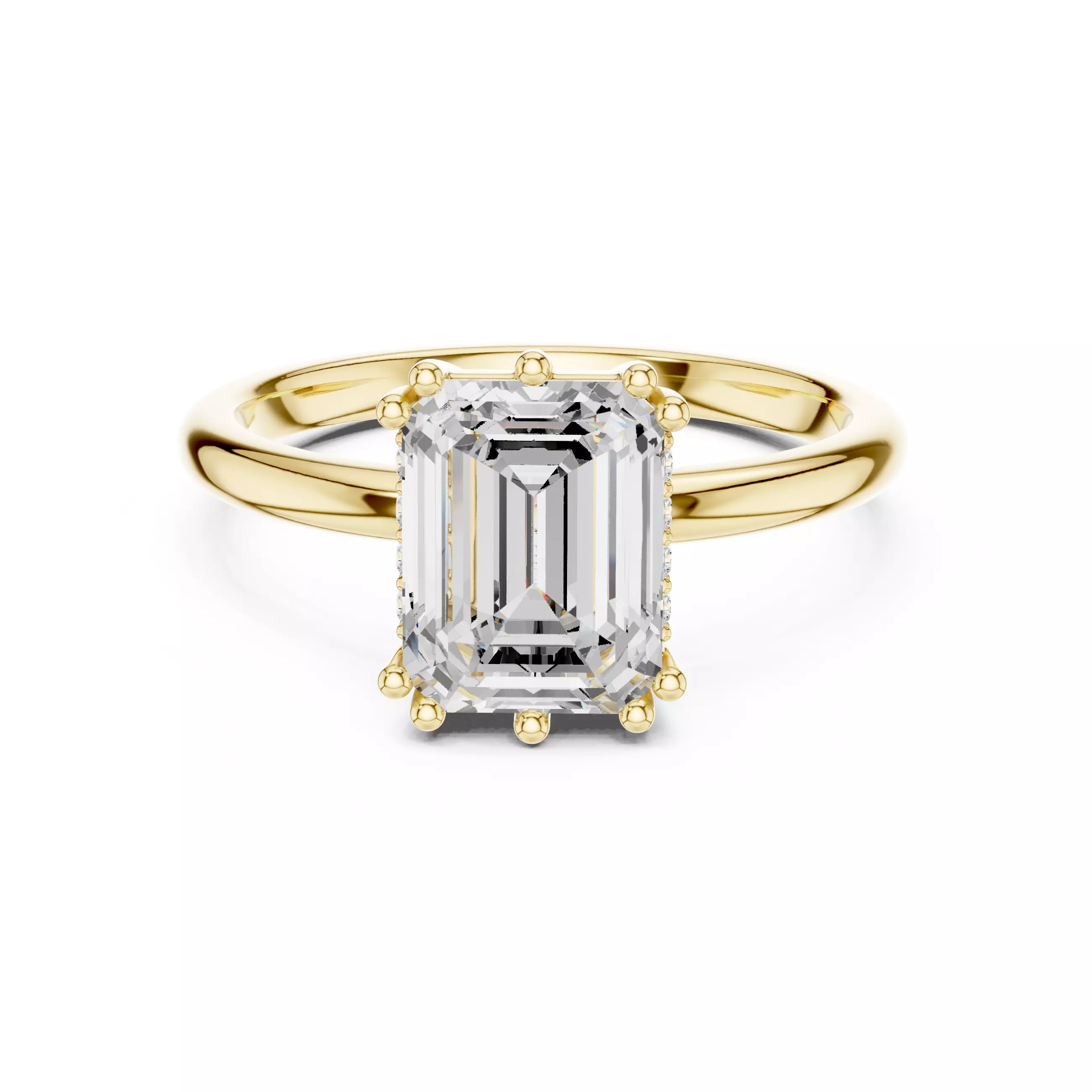 2CT Emerald Cut Hidden Halo Diamond Wedding Ring 3DM STL Video 3D print model_1