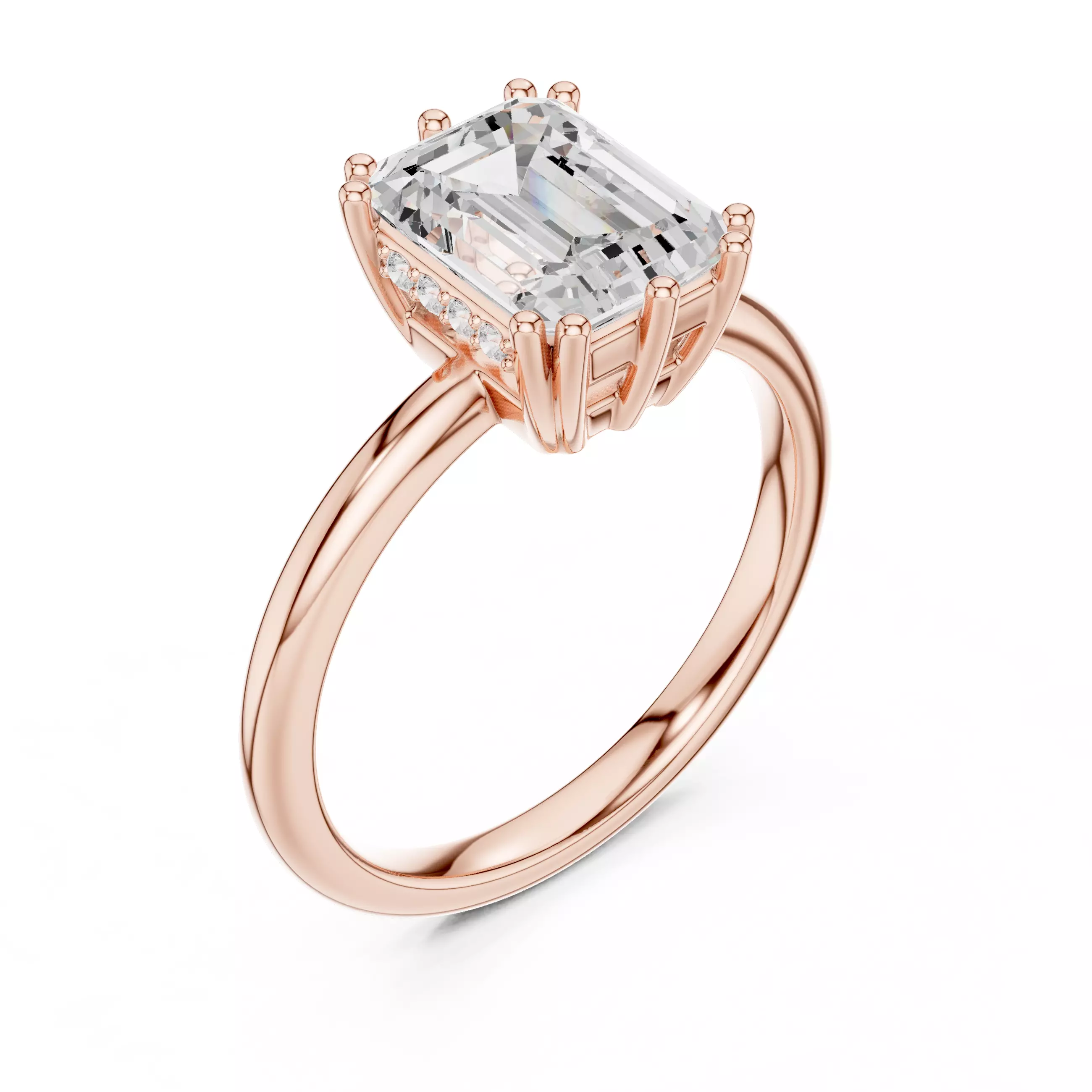 2CT Emerald Cut Hidden Halo Diamond Wedding Ring 3DM STL Video 3D print model_4