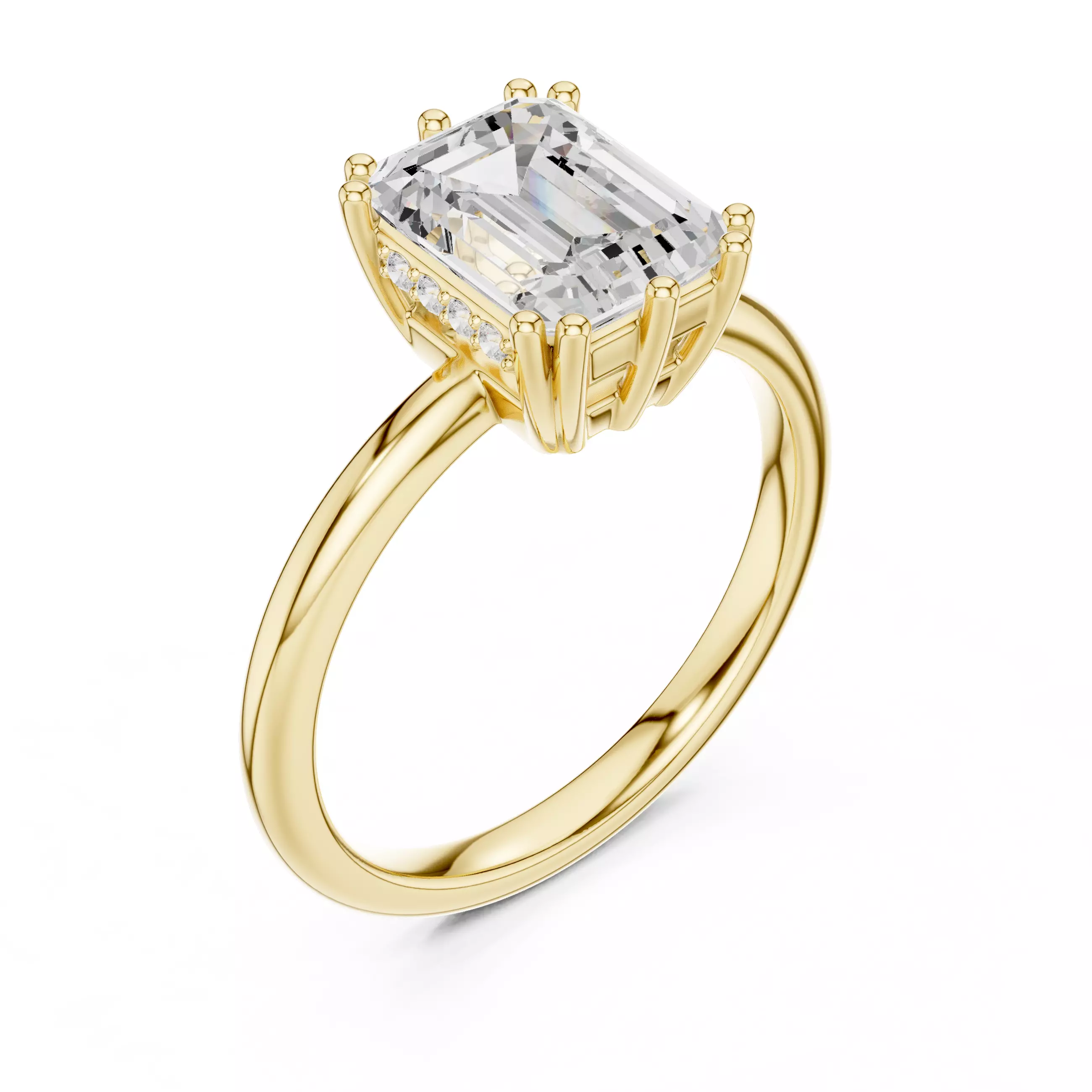 2CT Emerald Cut Hidden Halo Diamond Wedding Ring 3DM STL Video 3D print model_7