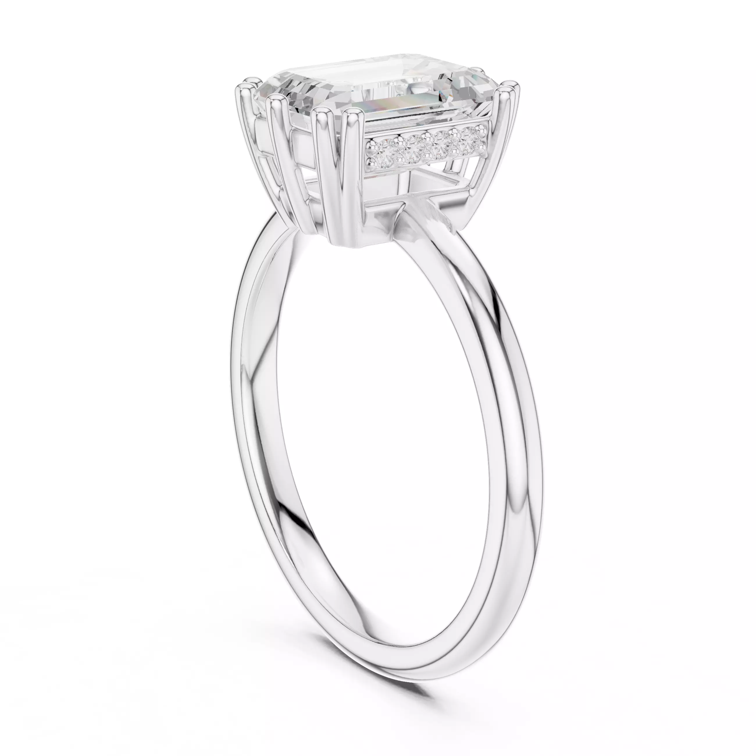 2CT Emerald Cut Hidden Halo Diamond Wedding Ring 3DM STL Video 3D print model_9