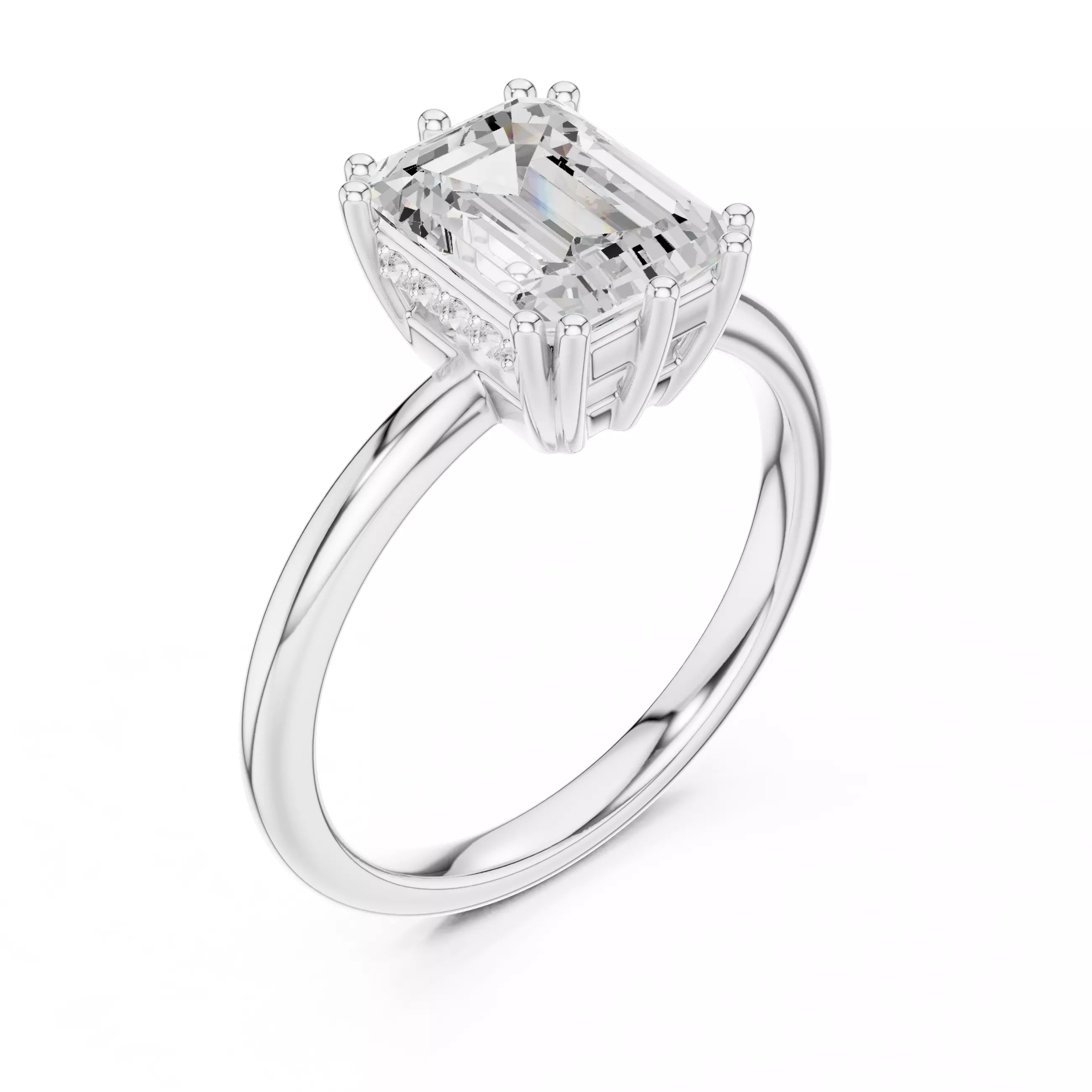 2CT Emerald Cut Hidden Halo Diamond Wedding Ring 3DM STL Video 3D print model_10