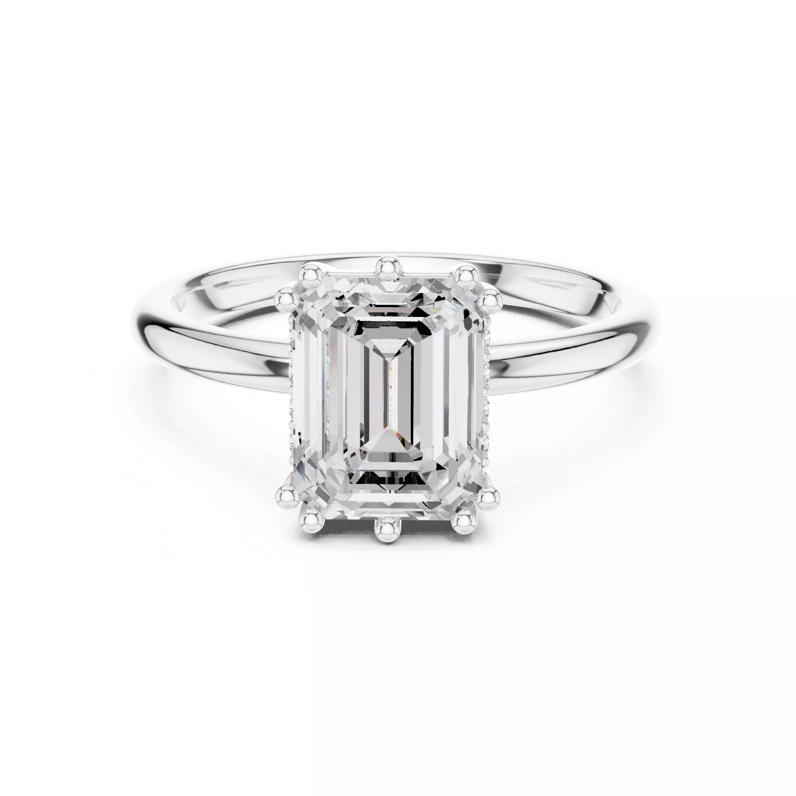 2CT Emerald Cut Hidden Halo Diamond Wedding Ring 3DM STL Video 3D print model_2