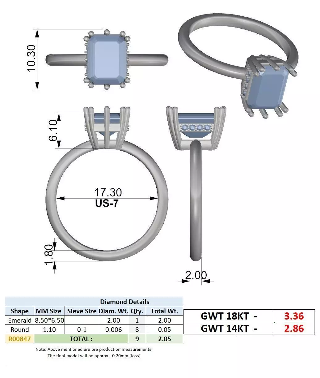 2CT Emerald Cut Hidden Halo Diamond Wedding Ring 3DM STL Video 3D print model_15