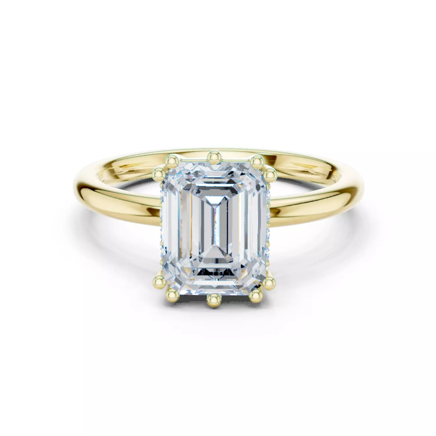 2CT Emerald Cut Hidden Halo Diamond Wedding Ring 3DM STL Video 3D print model_13