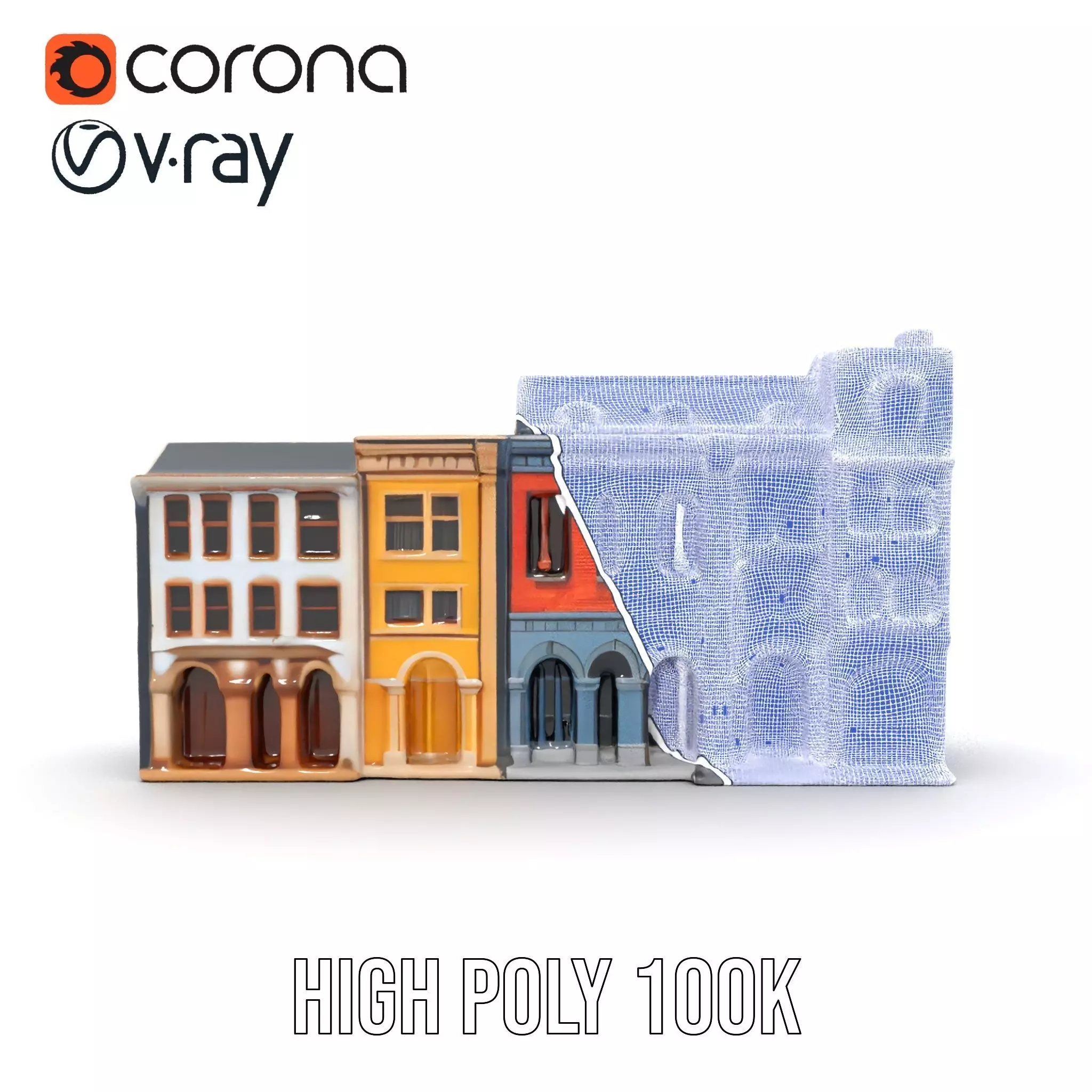 European Townhouse Facade model pack Low-poly 3D model_32