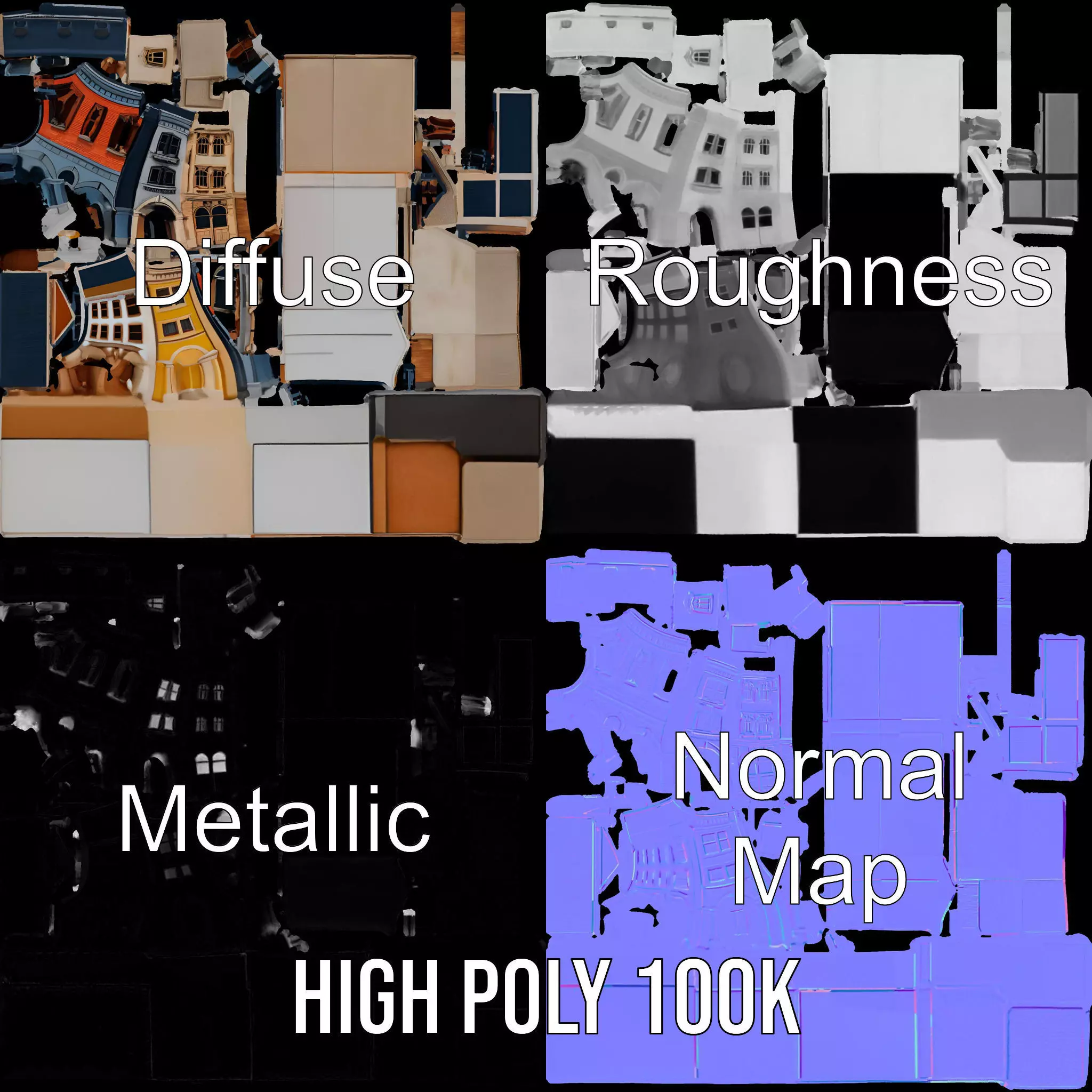 European Townhouse Facade model pack Low-poly 3D model_4