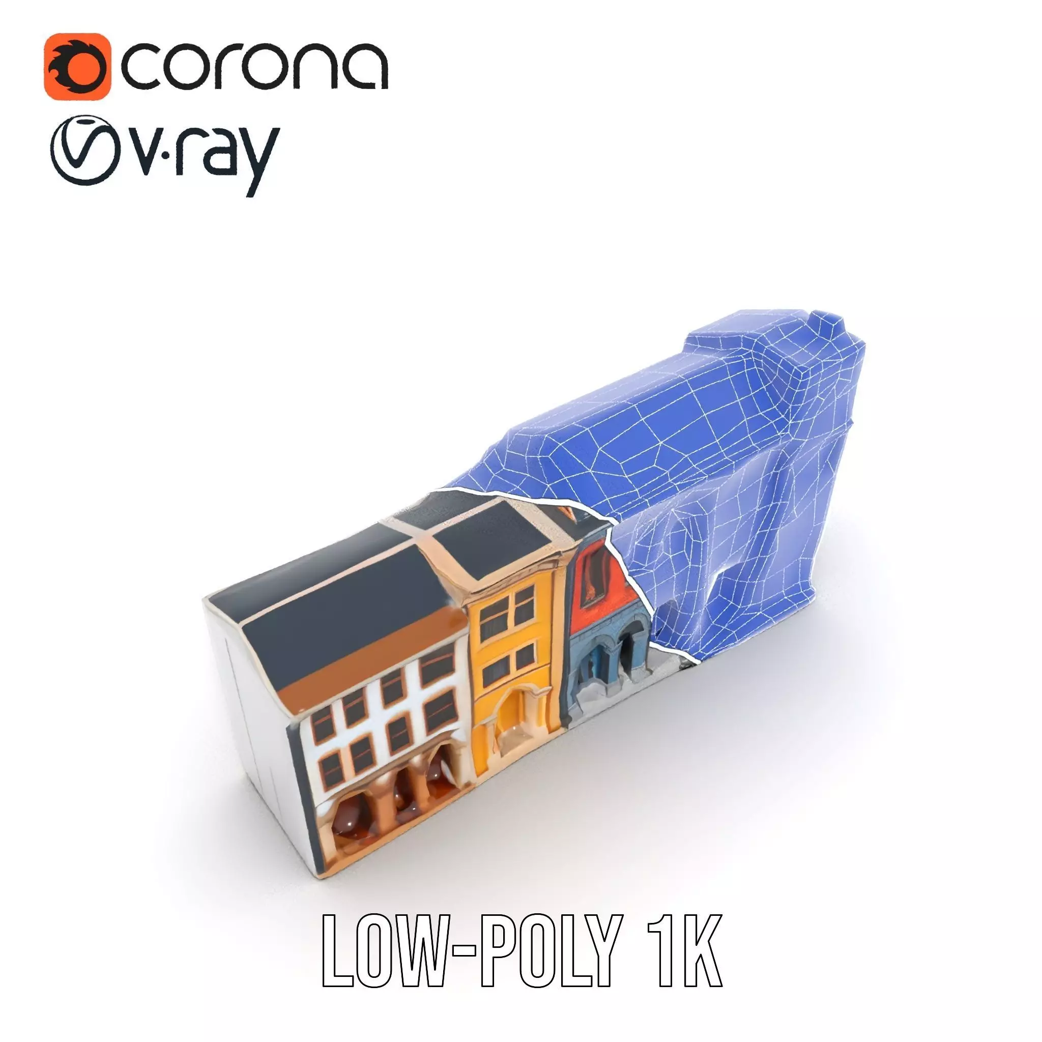 European Townhouse Facade model pack Low-poly 3D model_26