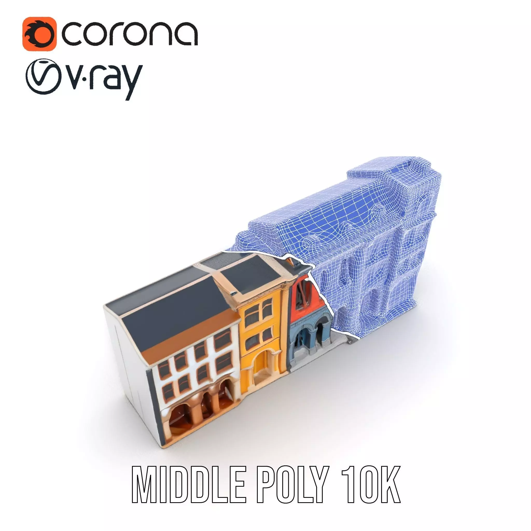 European Townhouse Facade model pack Low-poly 3D model_25