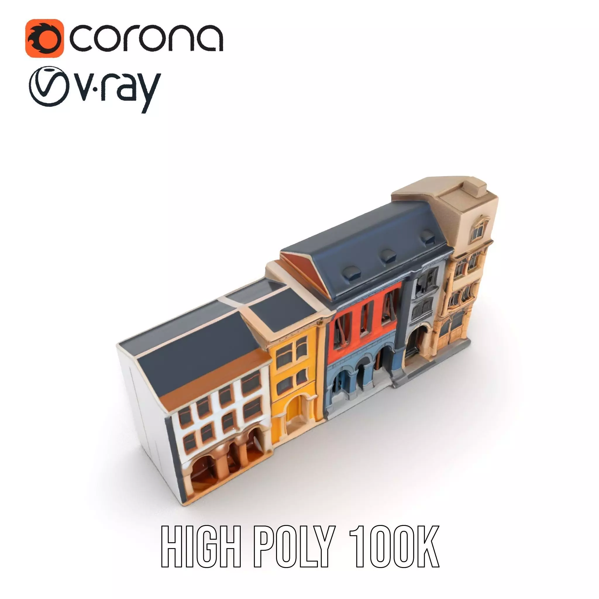 European Townhouse Facade model pack Low-poly 3D model_16