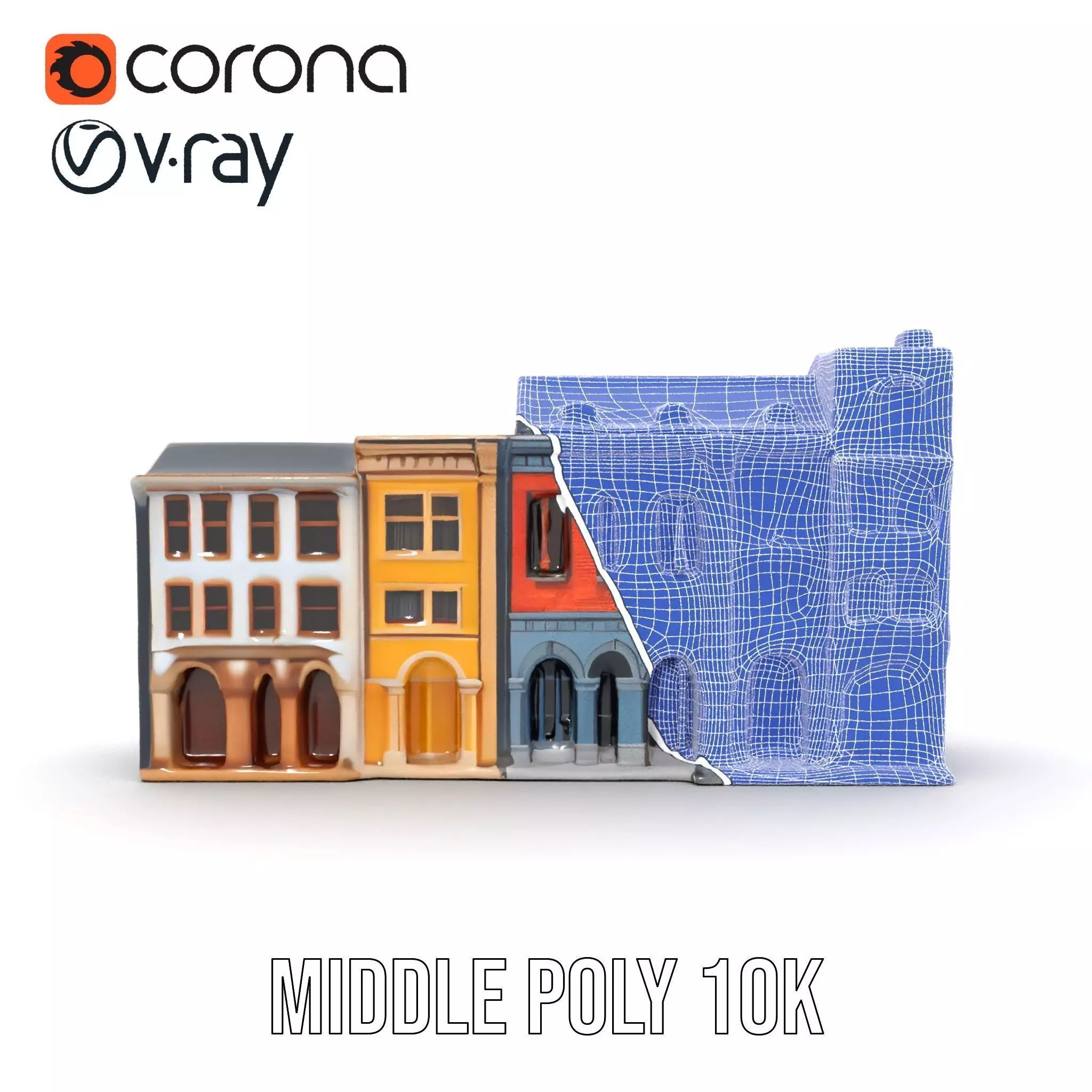 European Townhouse Facade model pack Low-poly 3D model_22