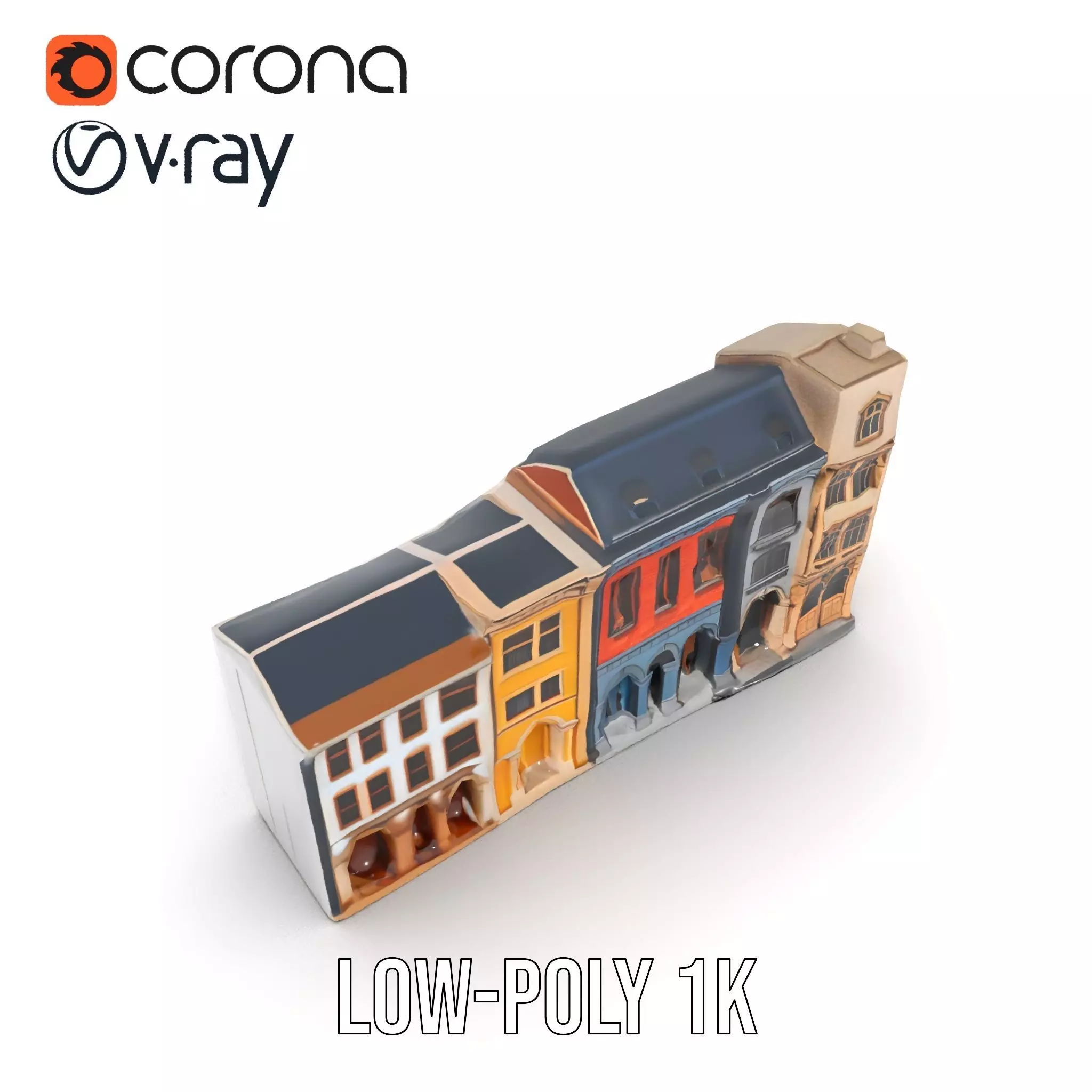 European Townhouse Facade model pack Low-poly 3D model_21