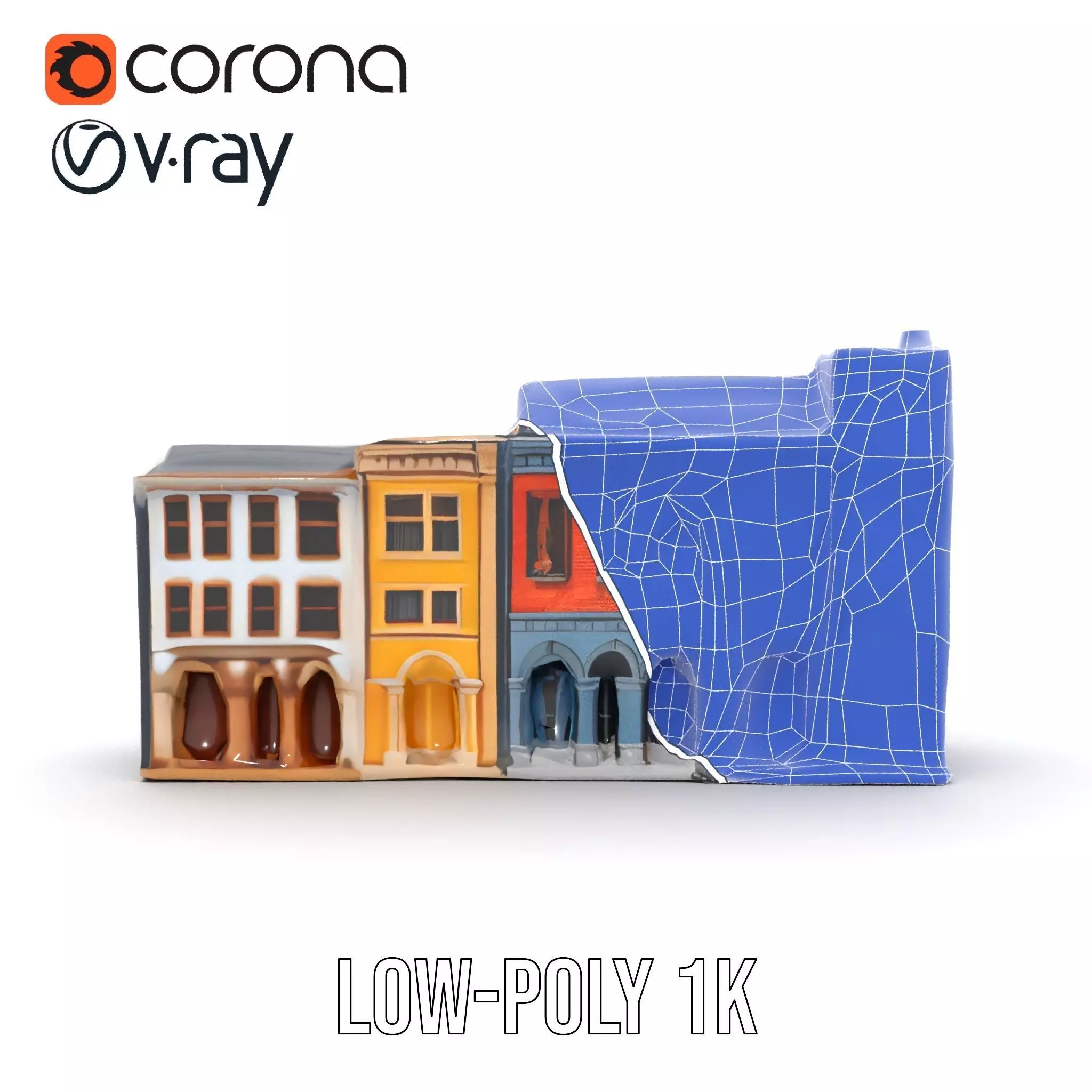 European Townhouse Facade model pack Low-poly 3D model_31