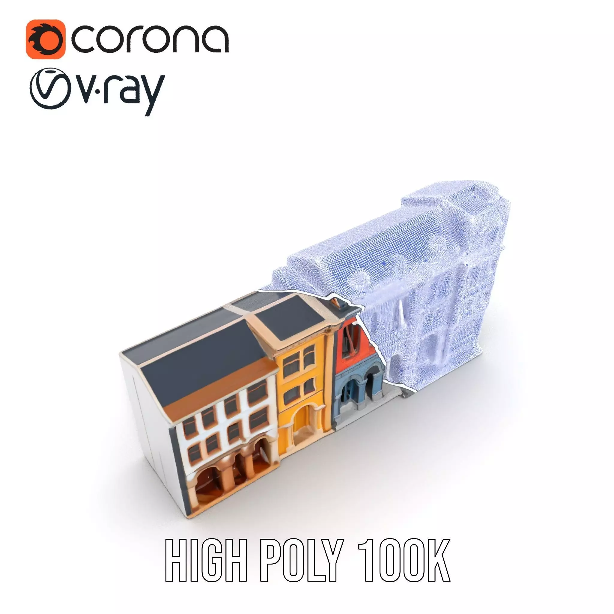 European Townhouse Facade model pack Low-poly 3D model_34