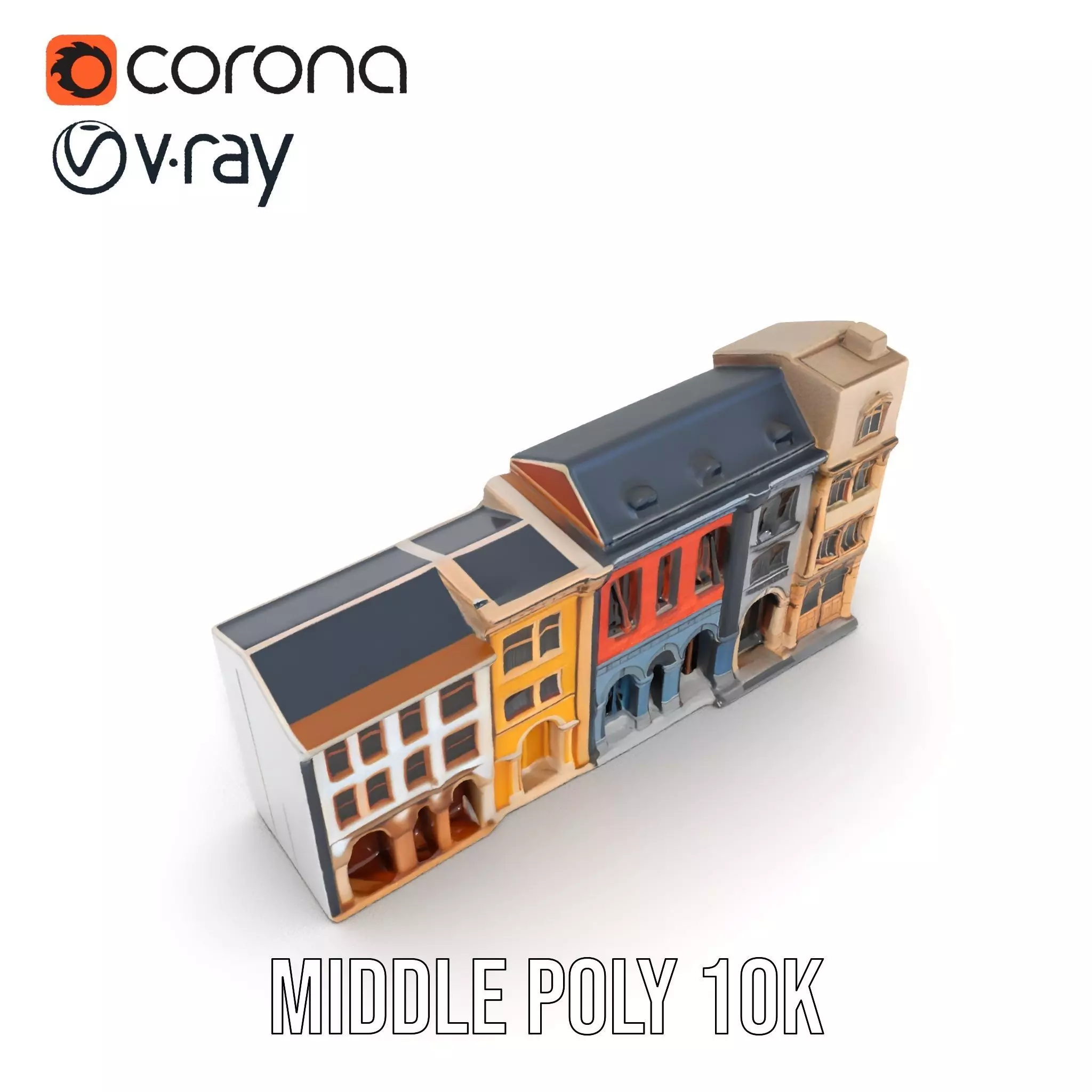 European Townhouse Facade model pack Low-poly 3D model_17