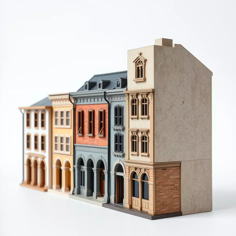 European Townhouse Facade model pack Low-poly 3D model_3