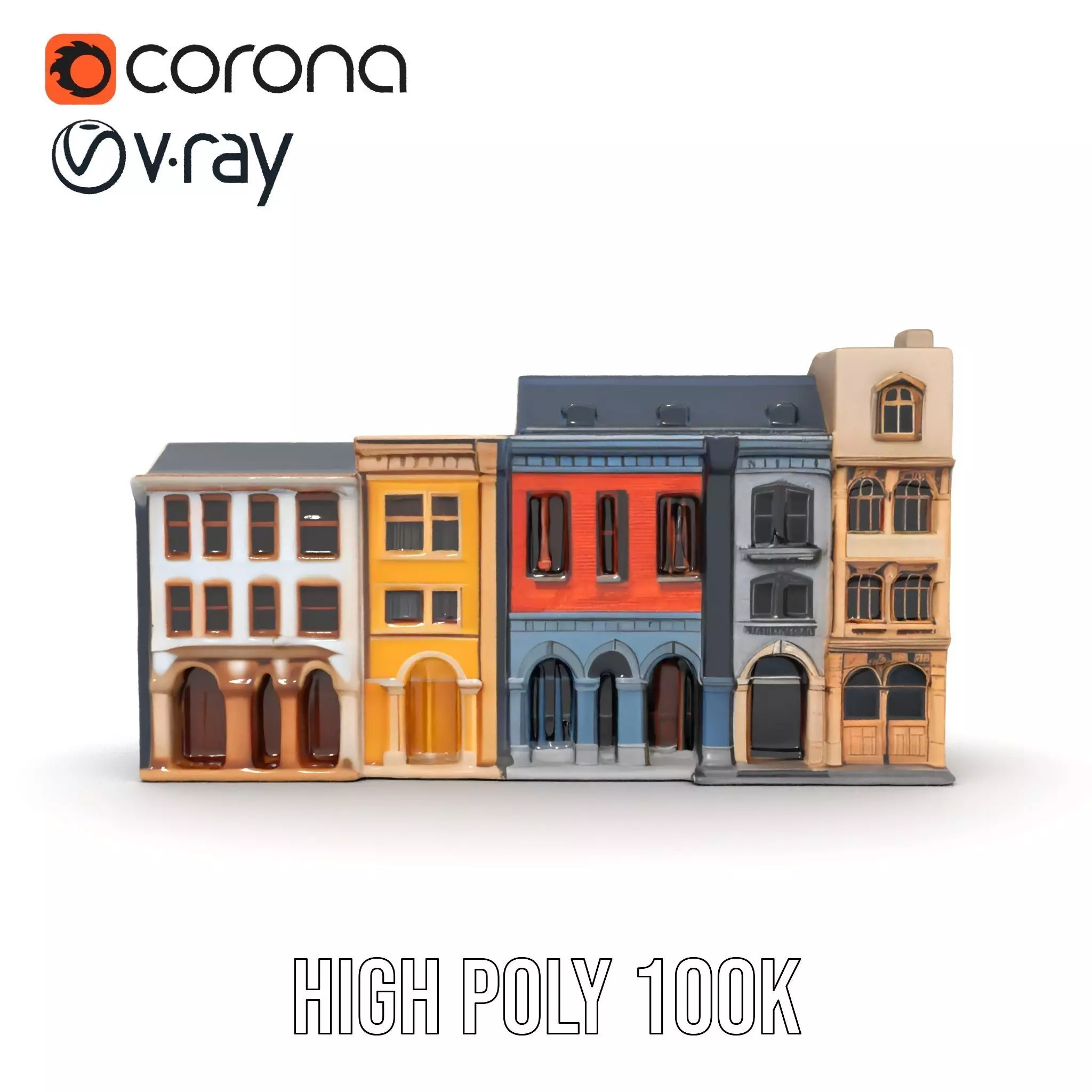 European Townhouse Facade model pack Low-poly 3D model_27