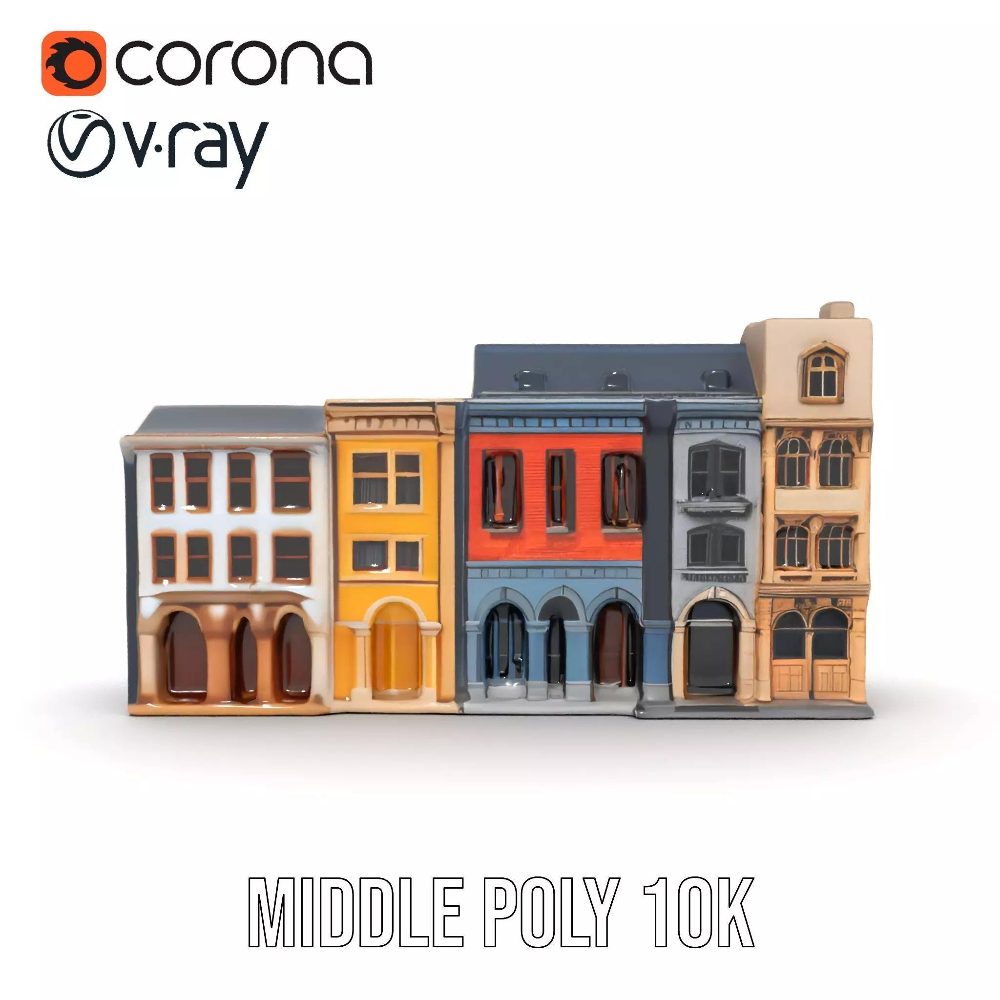 European Townhouse Facade model pack Low-poly 3D model_6