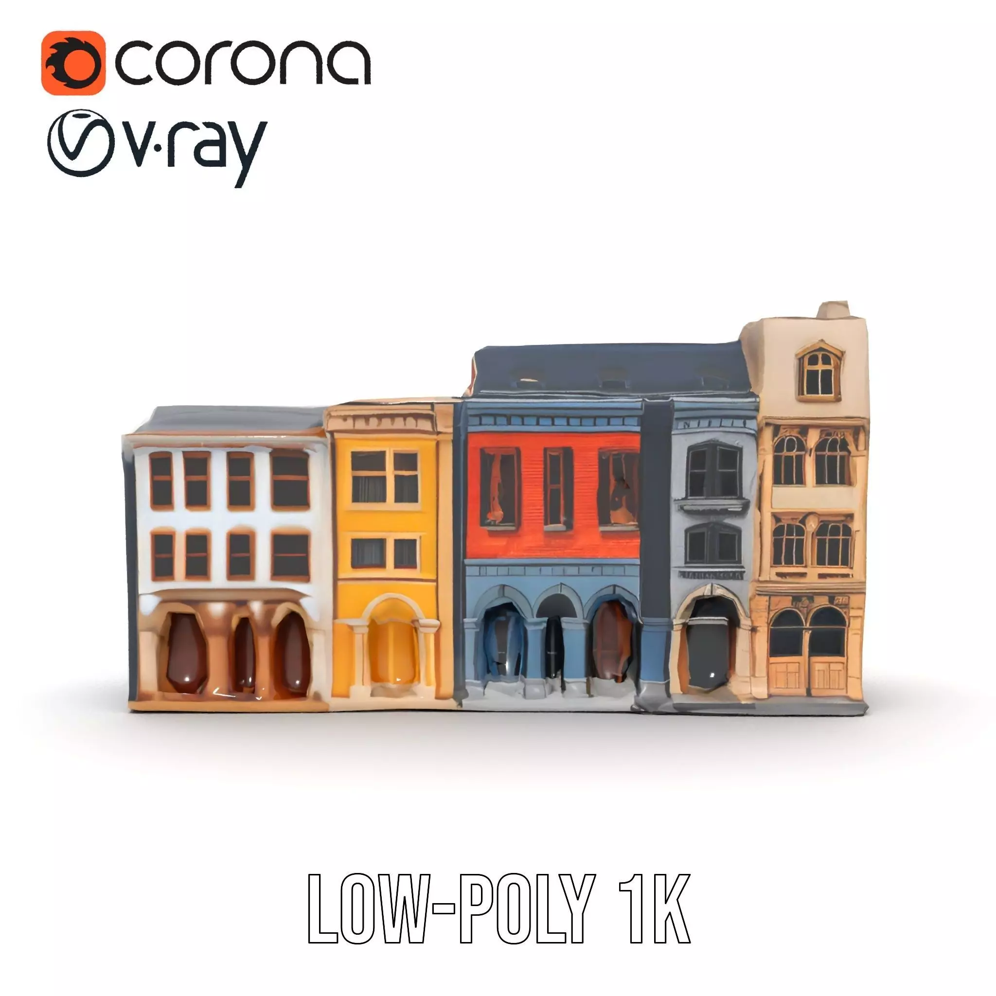 European Townhouse Facade model pack Low-poly 3D model_13