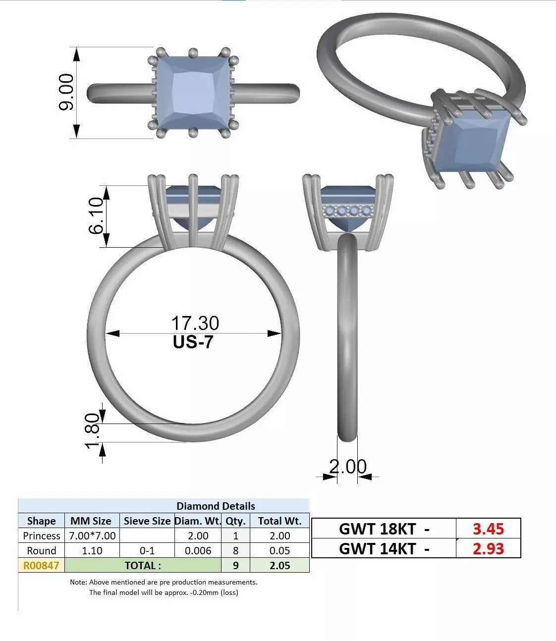 2CT Princess Cut Hidden Halo Diamond Wedding Ring 3DM STL Video 3D print model_15