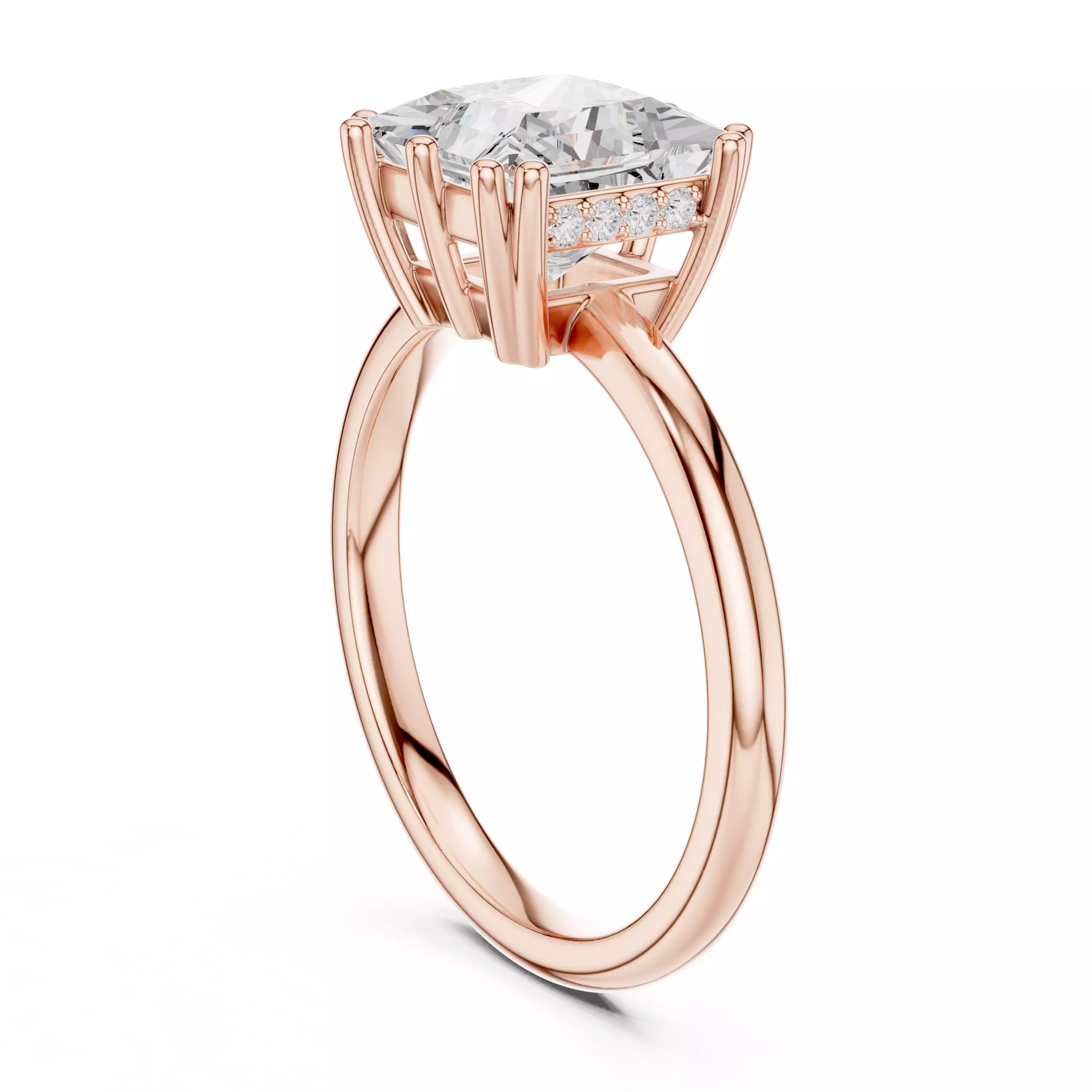 2CT Princess Cut Hidden Halo Diamond Wedding Ring 3DM STL Video 3D print model_3