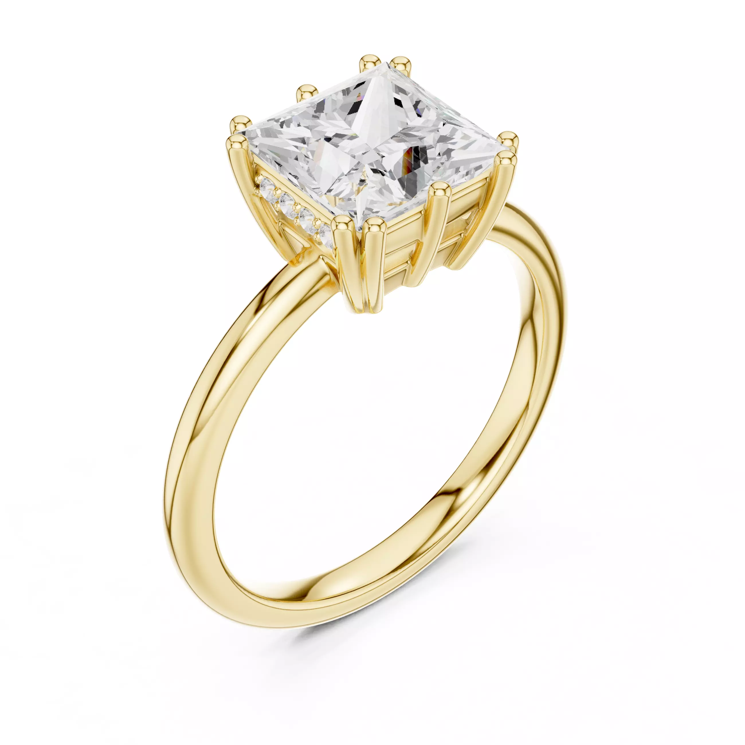 2CT Princess Cut Hidden Halo Diamond Wedding Ring 3DM STL Video 3D print model_7