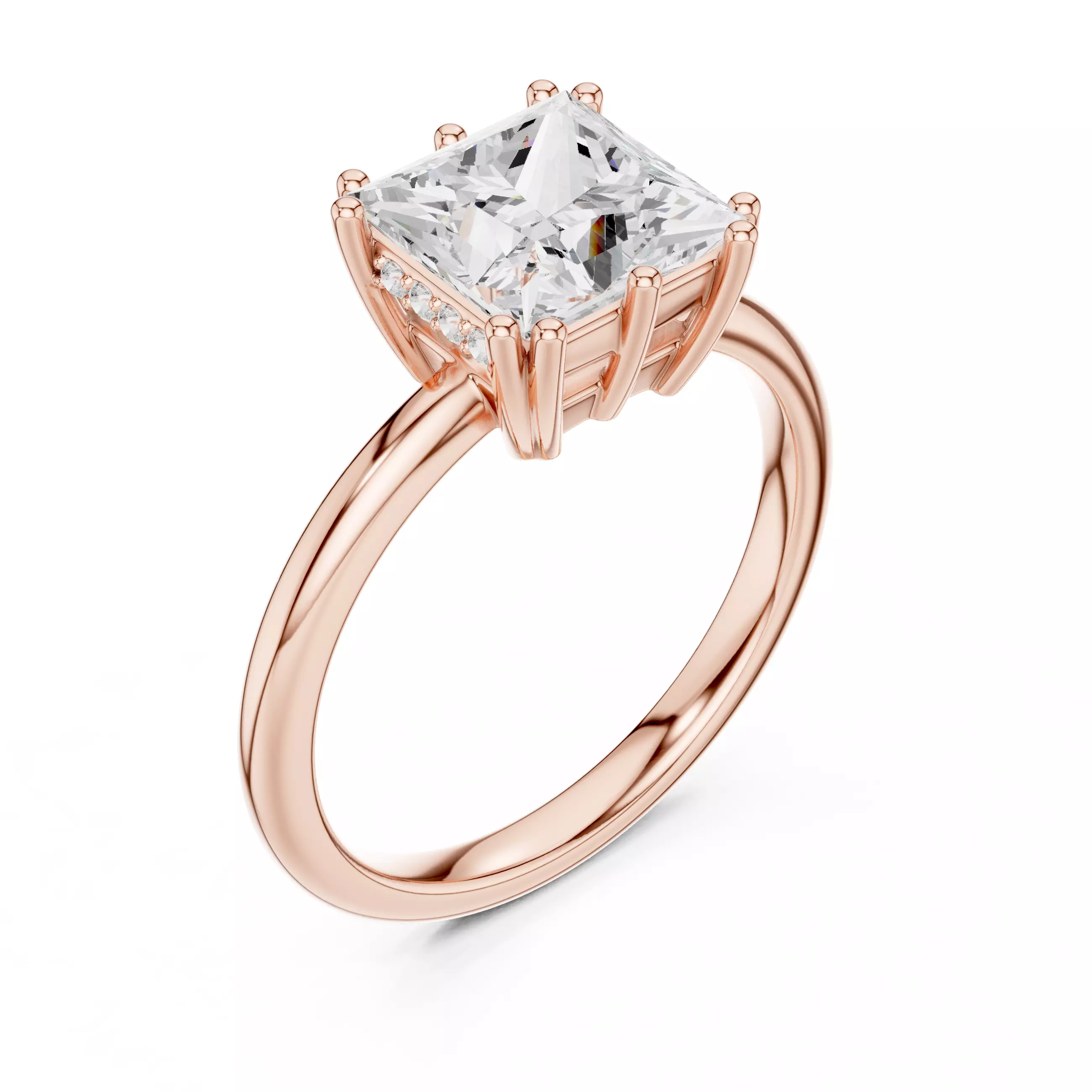 2CT Princess Cut Hidden Halo Diamond Wedding Ring 3DM STL Video 3D print model_4