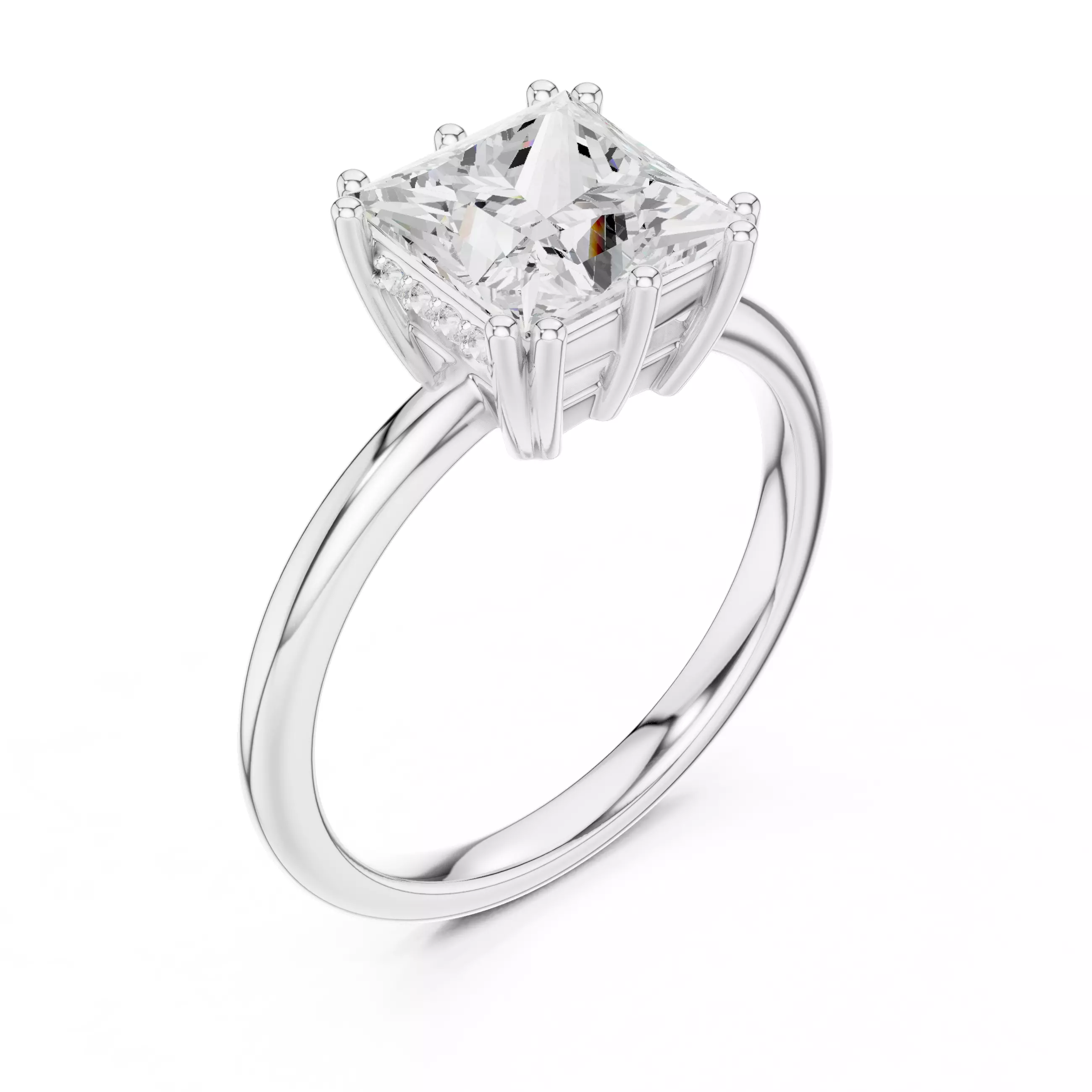 2CT Princess Cut Hidden Halo Diamond Wedding Ring 3DM STL Video 3D print model_10