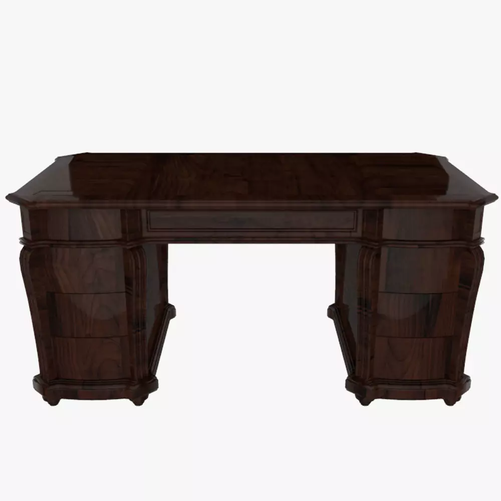 Ornate Office Desk Table Low-poly 3D model_0