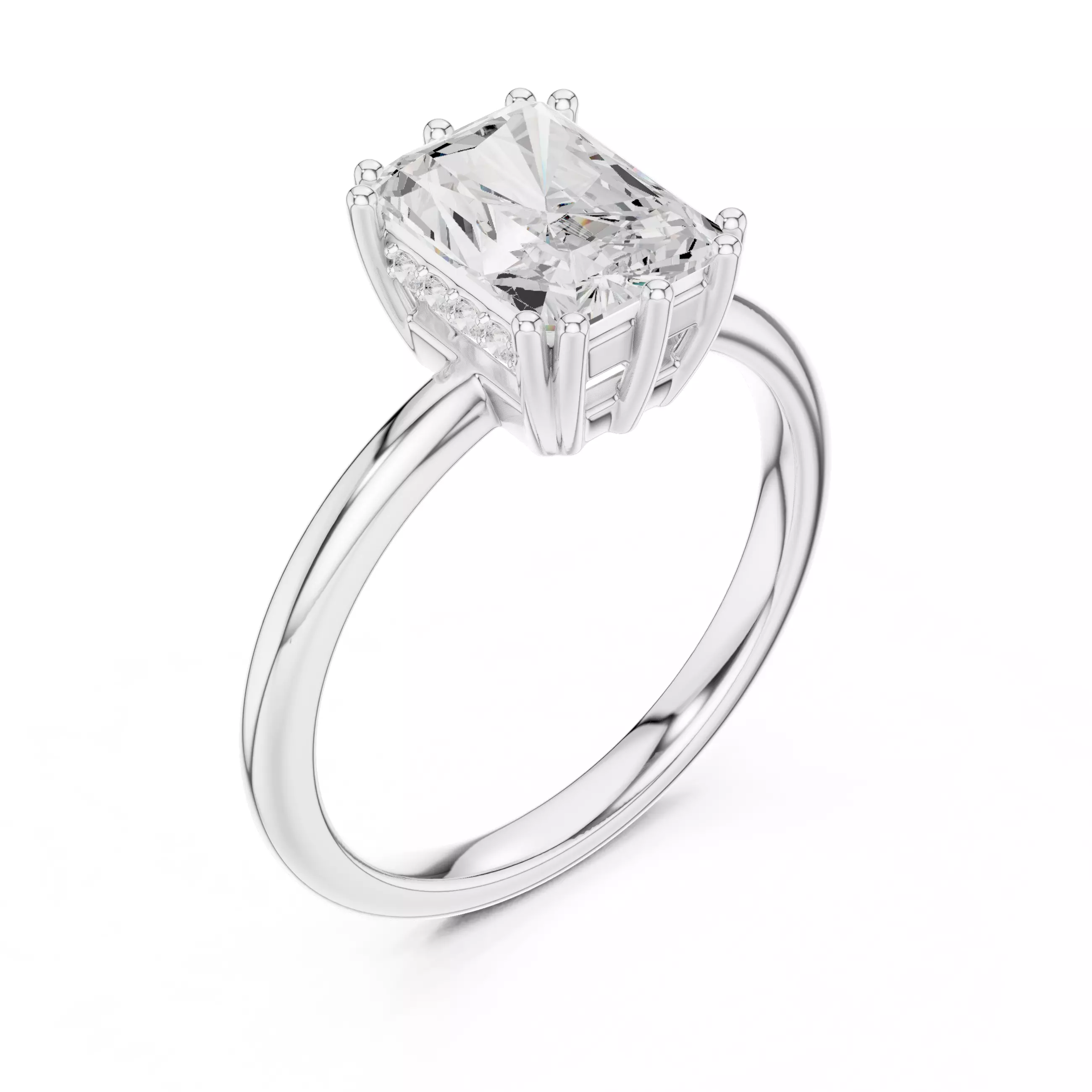 2CT Radiant Cut Hidden Halo Diamond Wedding Ring 3DM STL Video 3D print model_10