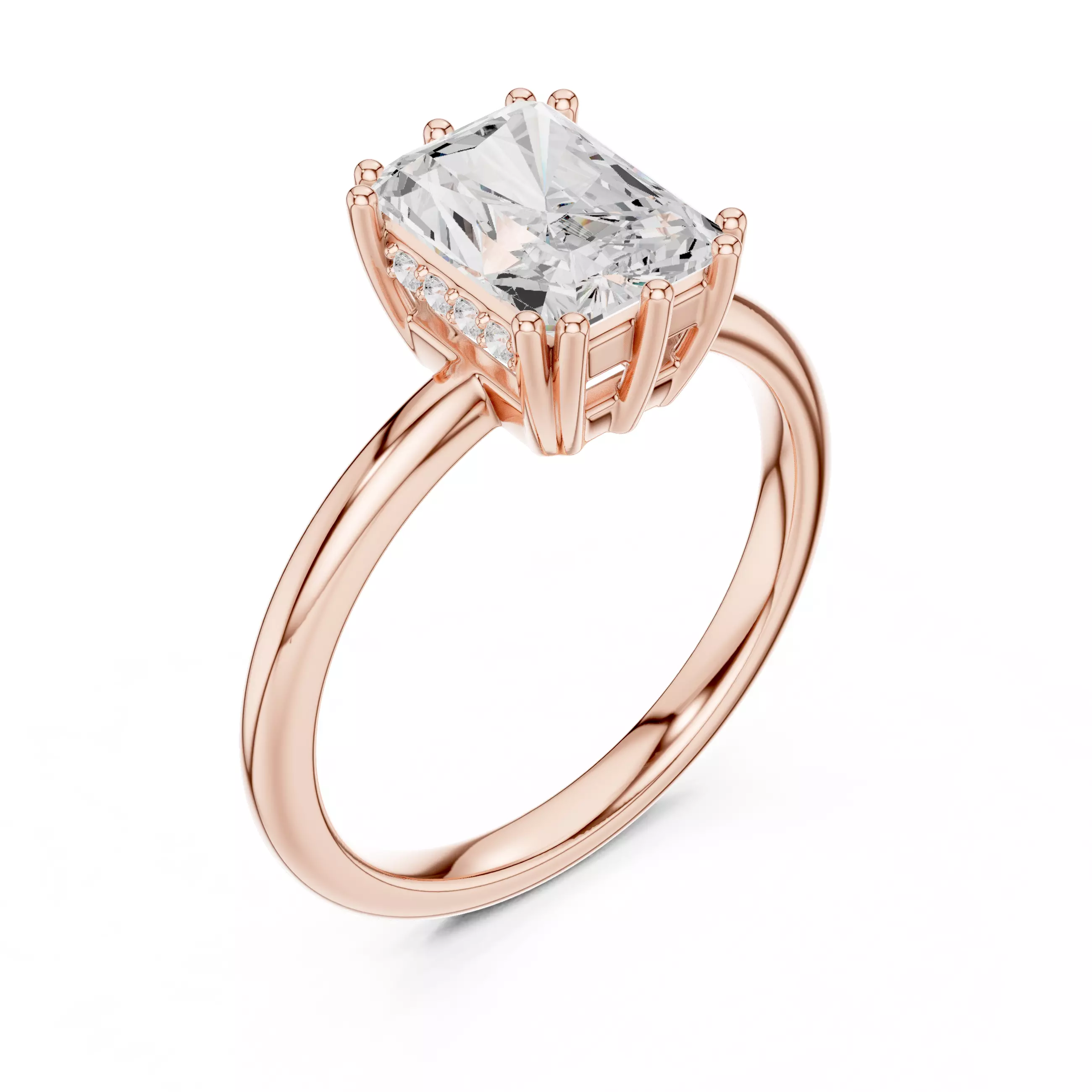 2CT Radiant Cut Hidden Halo Diamond Wedding Ring 3DM STL Video 3D print model_4