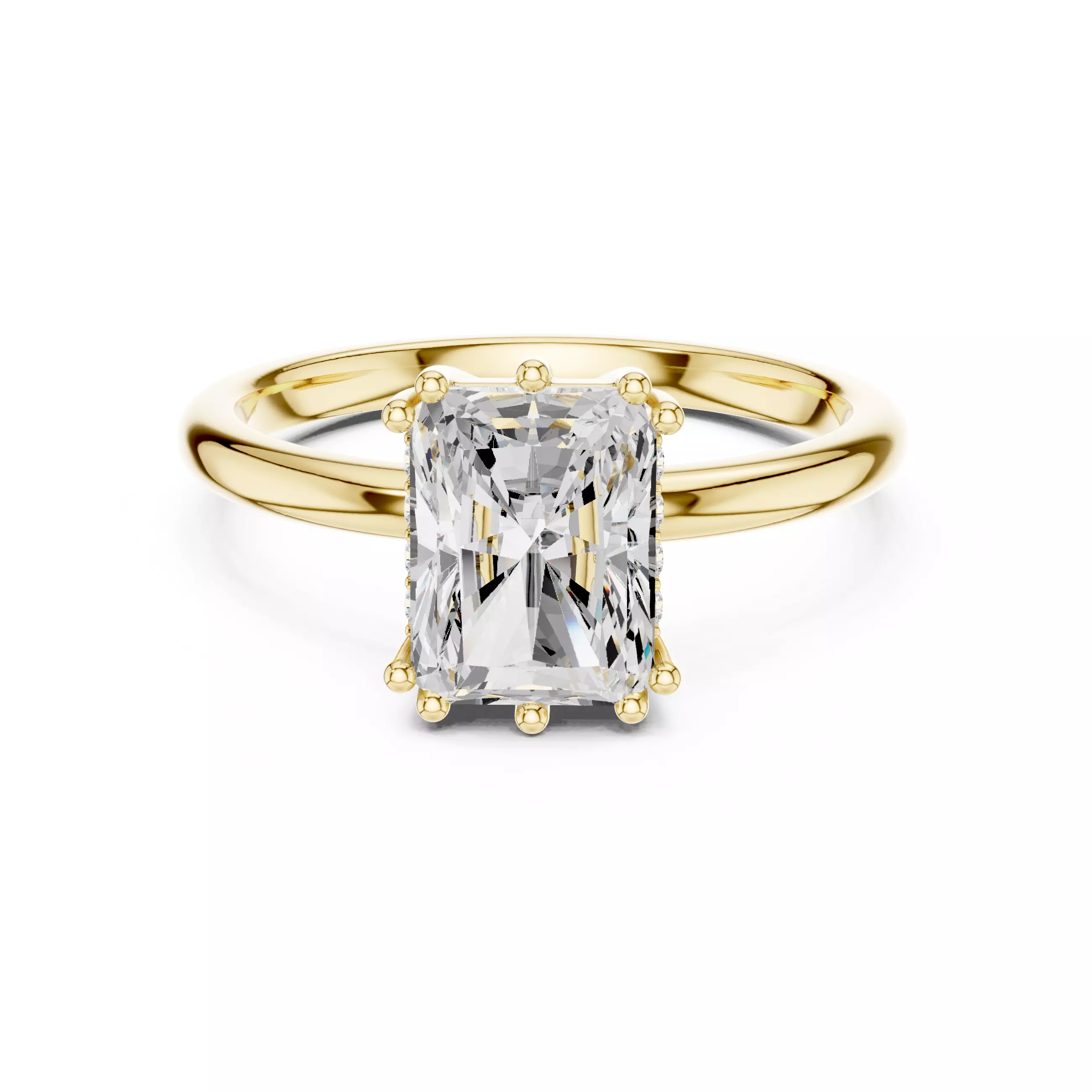 2CT Radiant Cut Hidden Halo Diamond Wedding Ring 3DM STL Video 3D print model_1