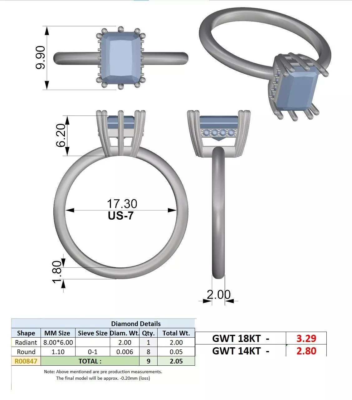 2CT Radiant Cut Hidden Halo Diamond Wedding Ring 3DM STL Video 3D print model_15